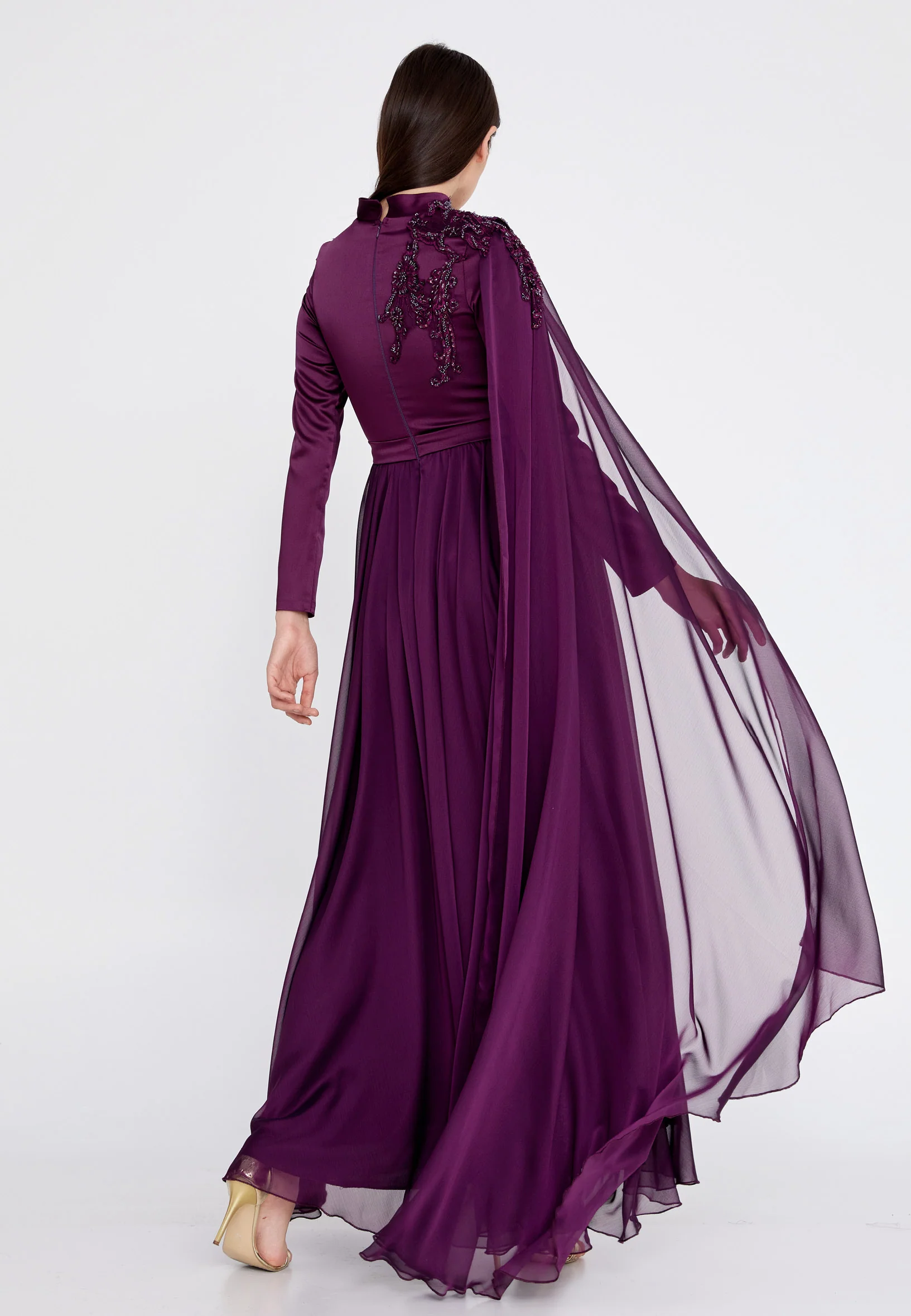 Long Sleeve Maxi Chiffon Column Regular Wedding Guest Dress gzk1011 - Image 6