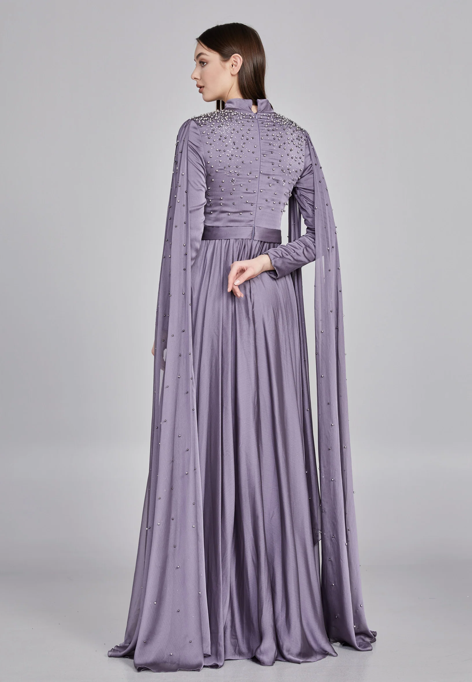 Long Sleeve Maxi Chiffon Column Regular Wedding Guest Dress gzk7012 - Image 10