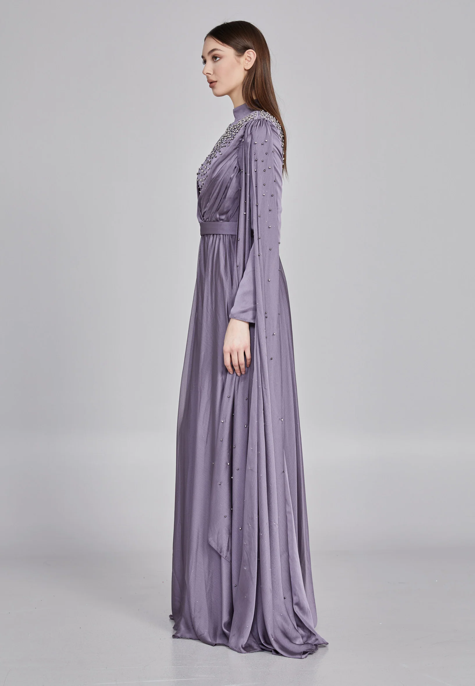 Long Sleeve Maxi Chiffon Column Regular Wedding Guest Dress gzk7012 - Image 11