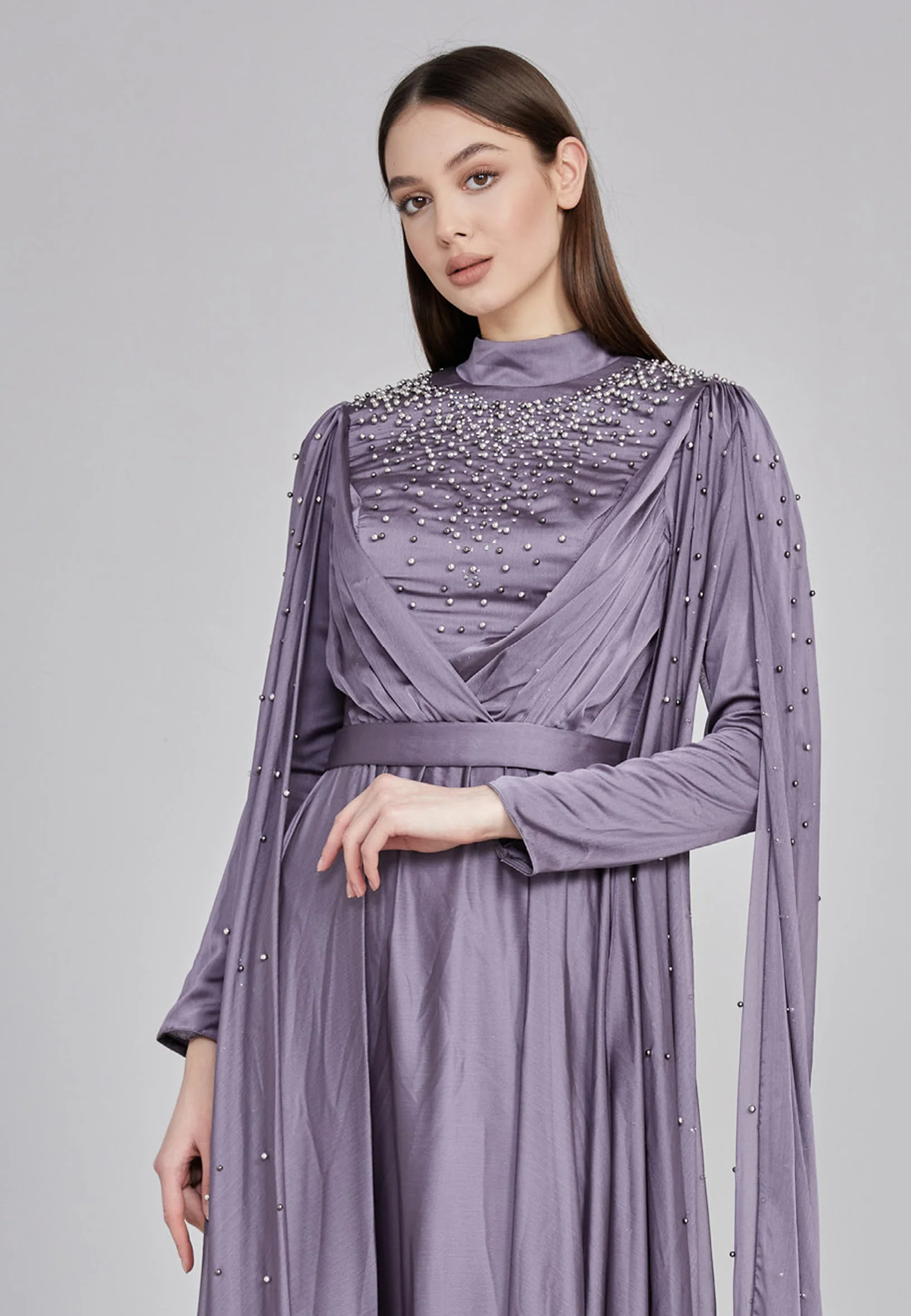 Long Sleeve Maxi Chiffon Column Regular Wedding Guest Dress gzk7012 - Image 12