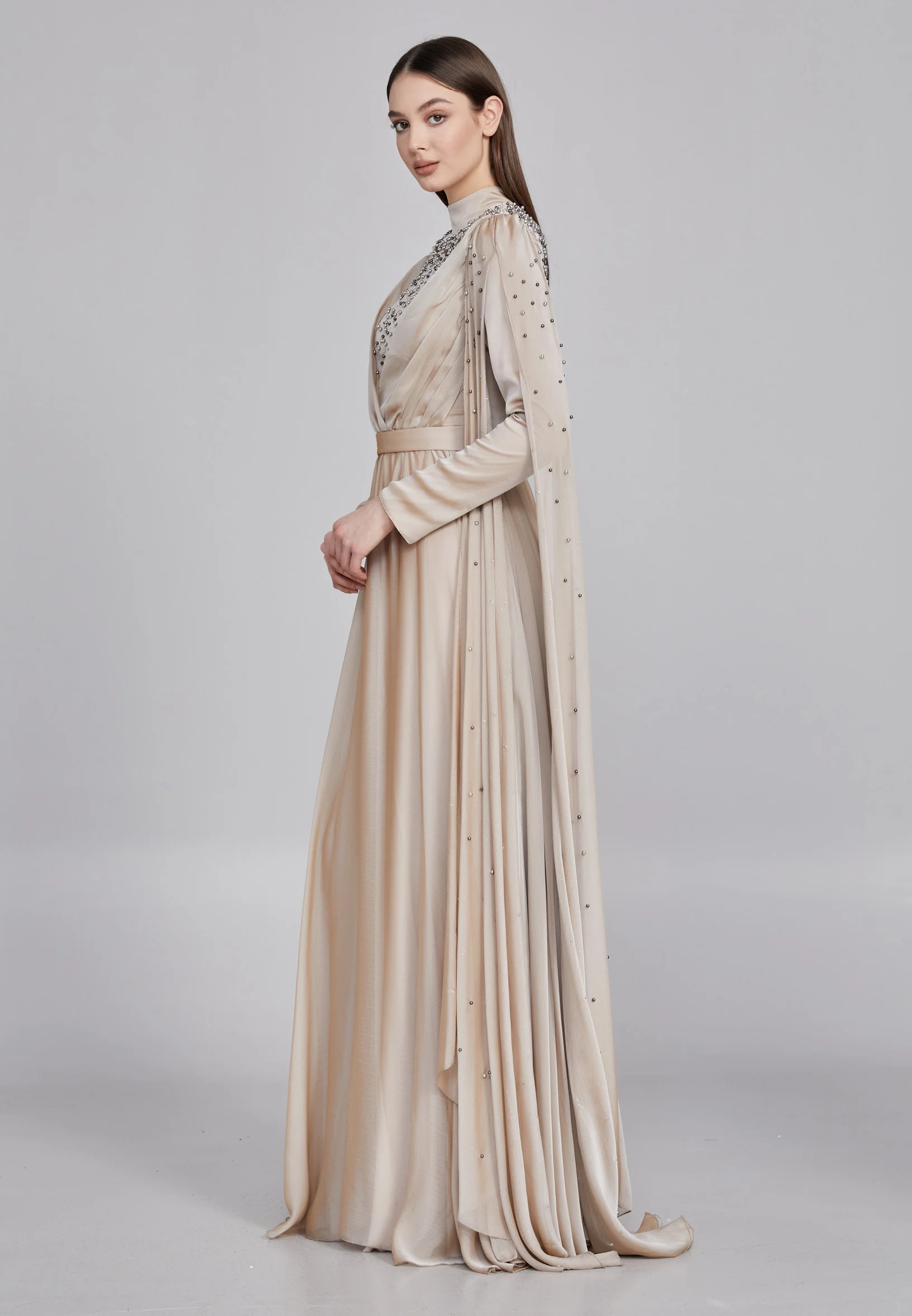 Long Sleeve Maxi Chiffon Column Regular Wedding Guest Dress gzk7012 - Image 3