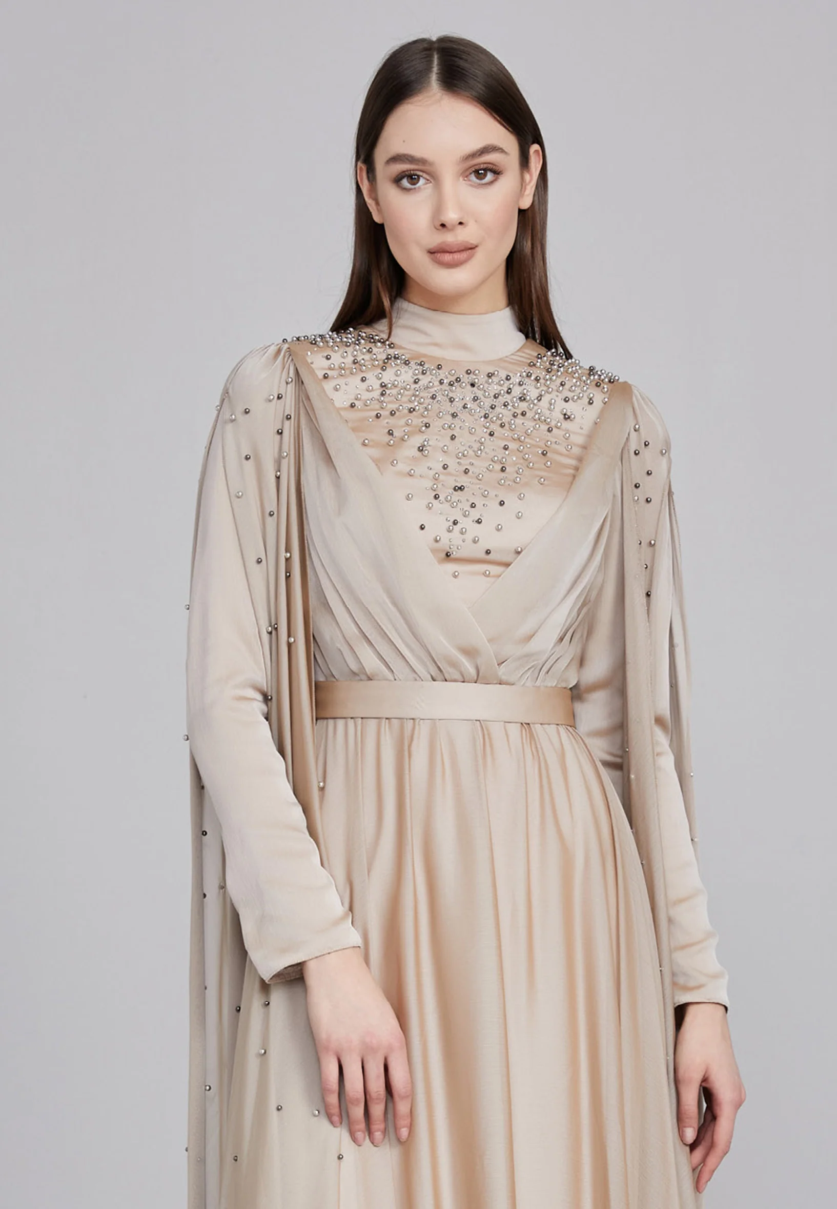 Long Sleeve Maxi Chiffon Column Regular Wedding Guest Dress gzk7012 - Image 4
