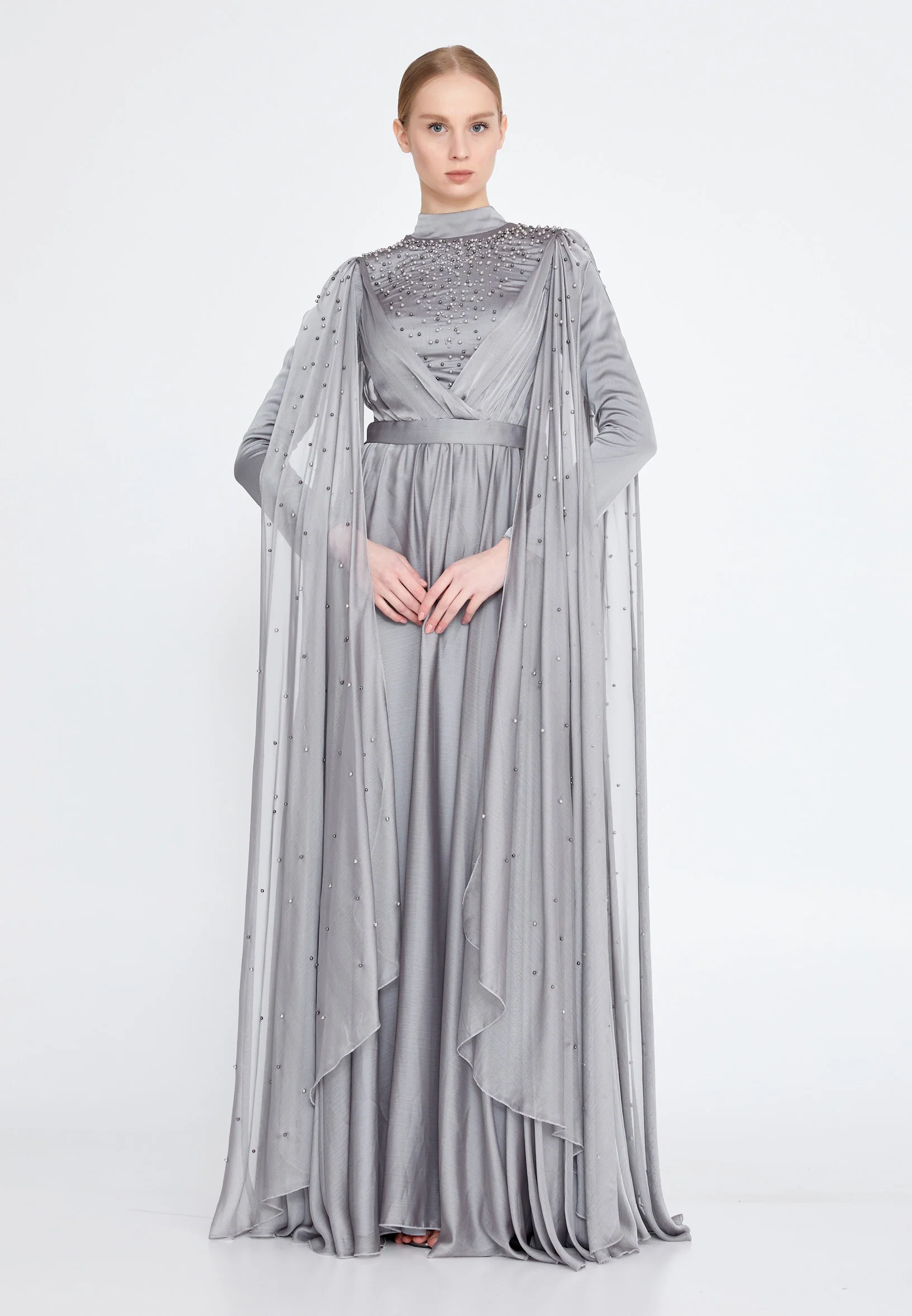 Long Sleeve Maxi Chiffon Column Regular Wedding Guest Dress gzk7012 - Image 5