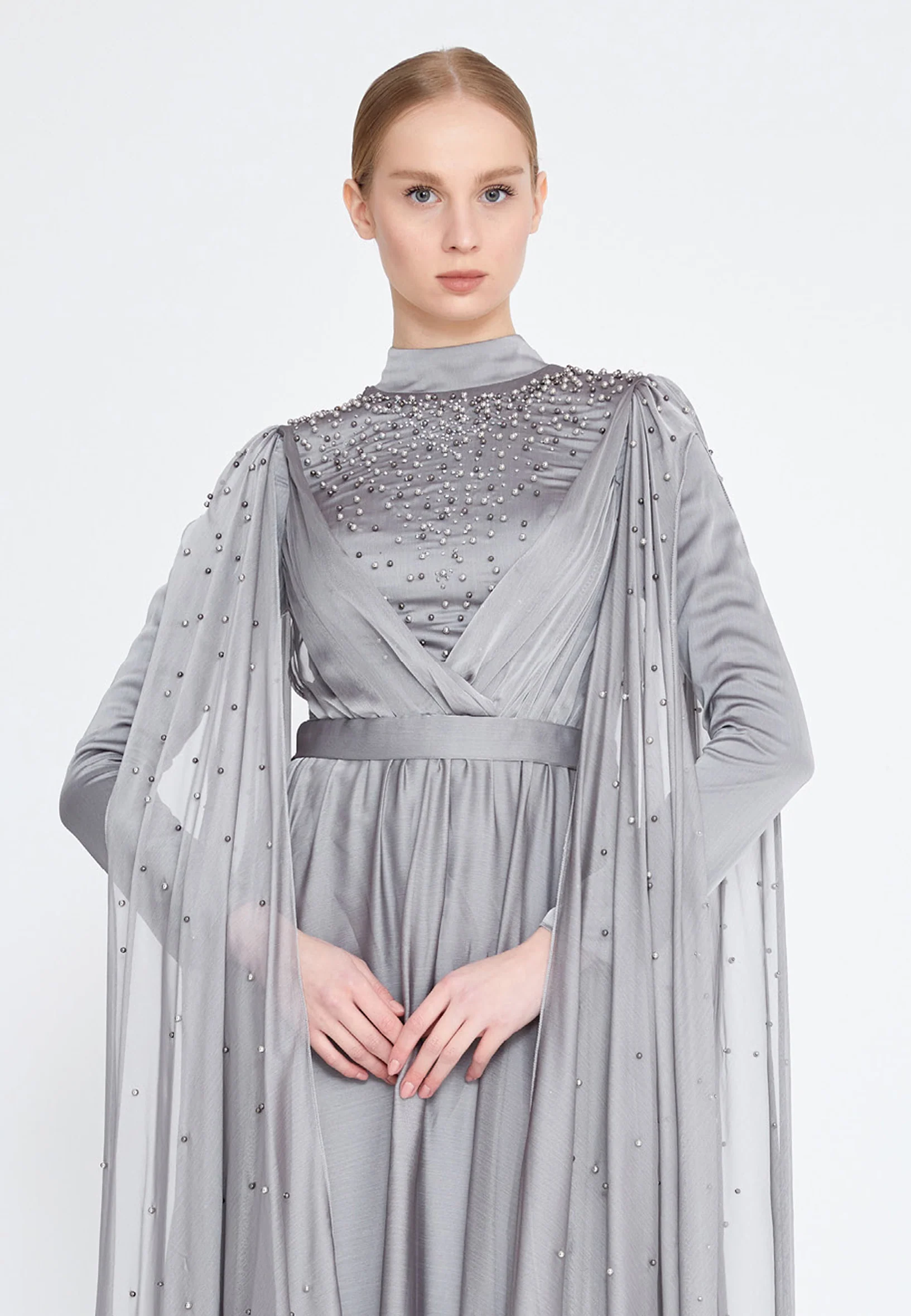 Long Sleeve Maxi Chiffon Column Regular Wedding Guest Dress gzk7012 - Image 8