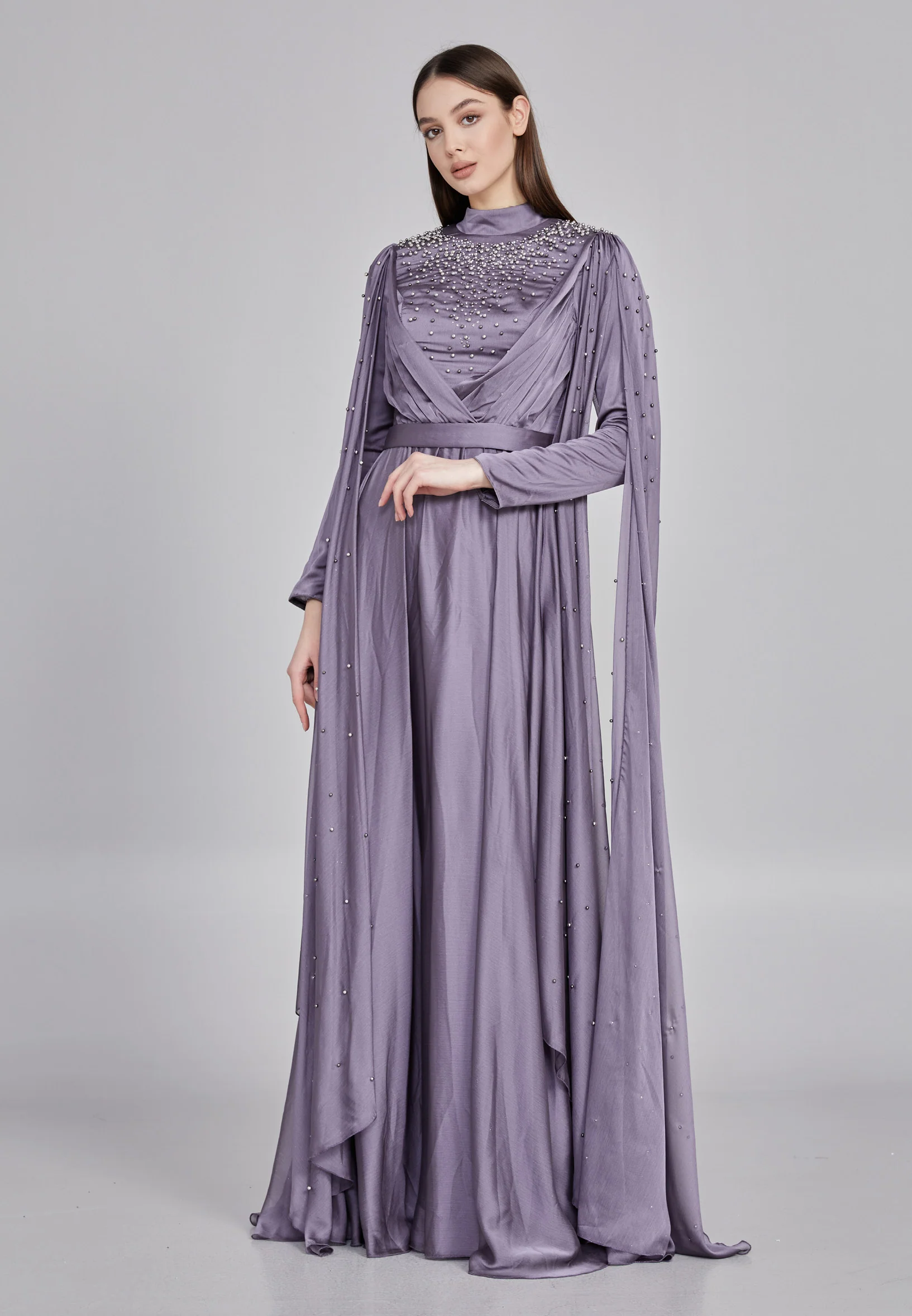 Long Sleeve Maxi Chiffon Column Regular Wedding Guest Dress gzk7012 - Image 9