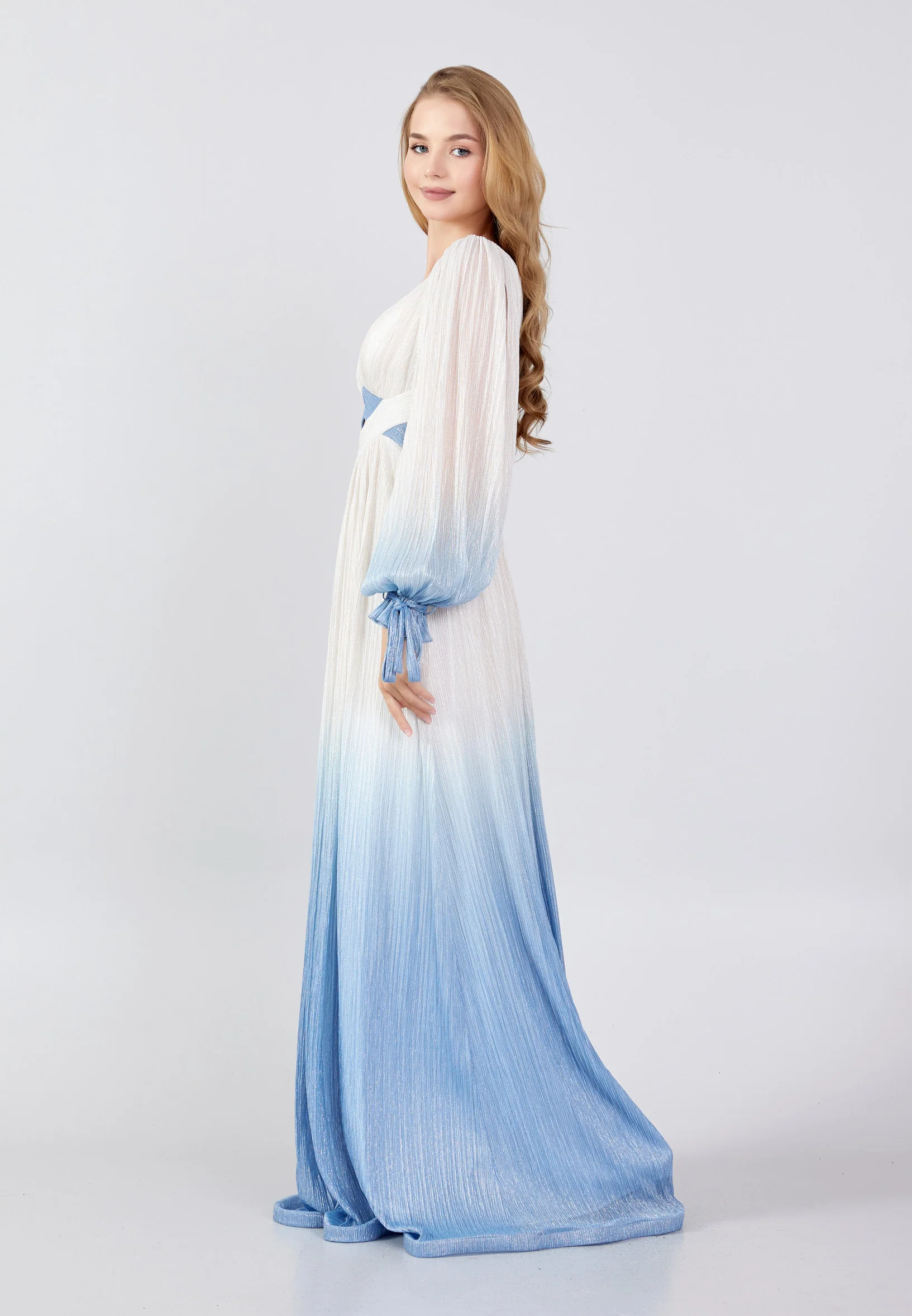 Long Sleeve Maxi Chiffon Column Regular Wedding Guest Dress swr5107 - Image 3