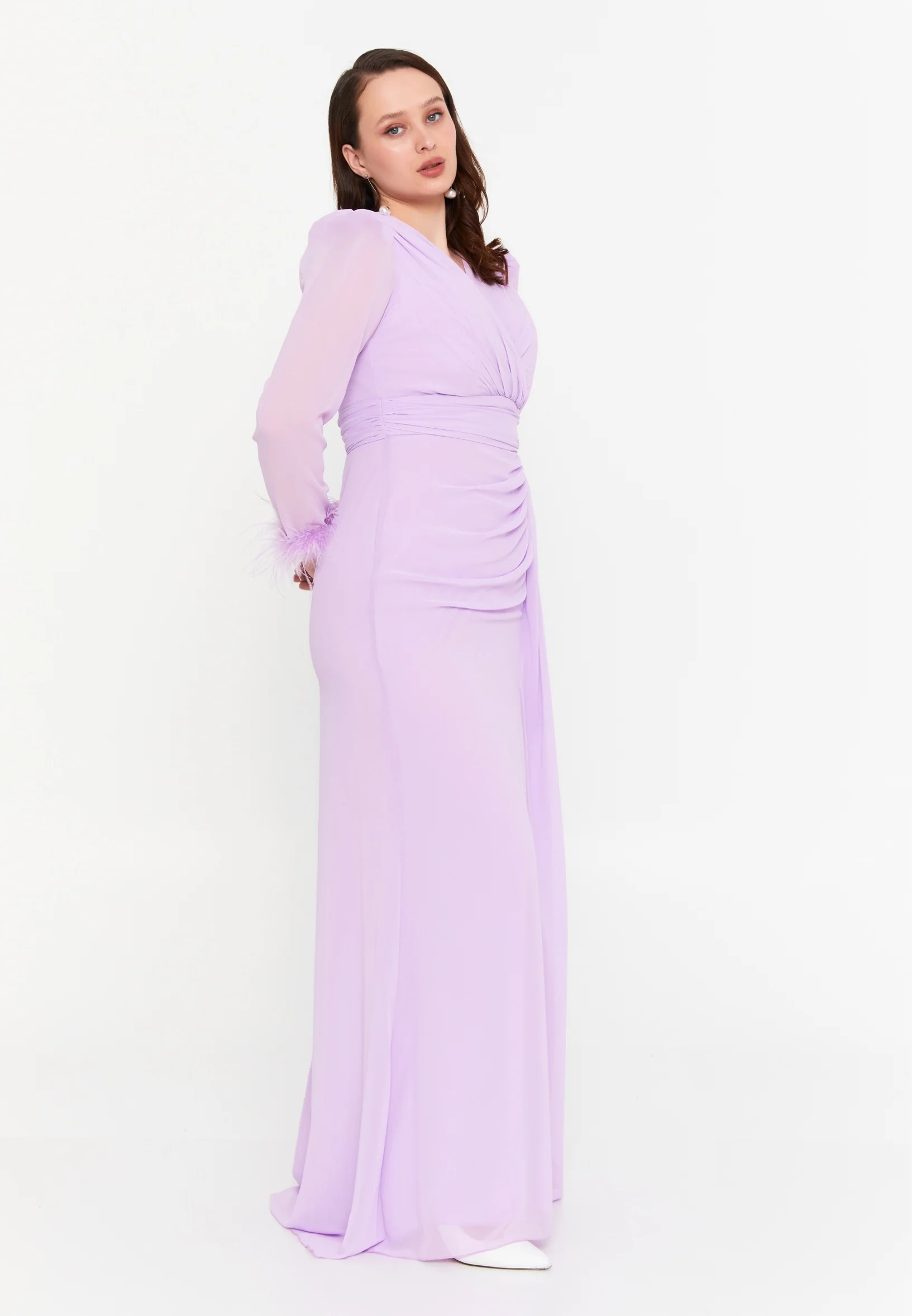 Long Sleeve Maxi Chiffon Mermaid Plus Size Wedding Guest Dress msp77343 - Image 11