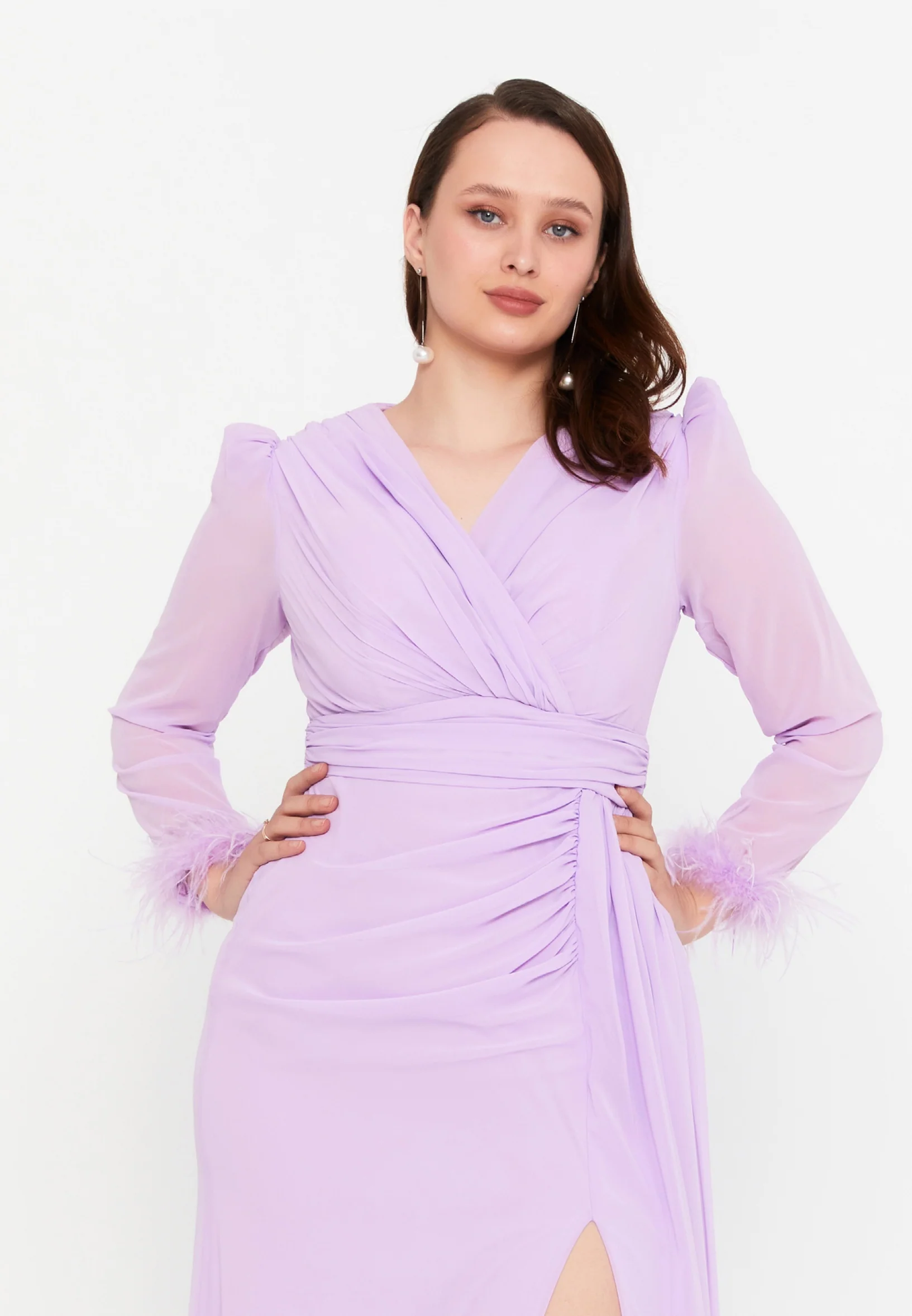 Long Sleeve Maxi Chiffon Mermaid Plus Size Wedding Guest Dress msp77343 - Image 12