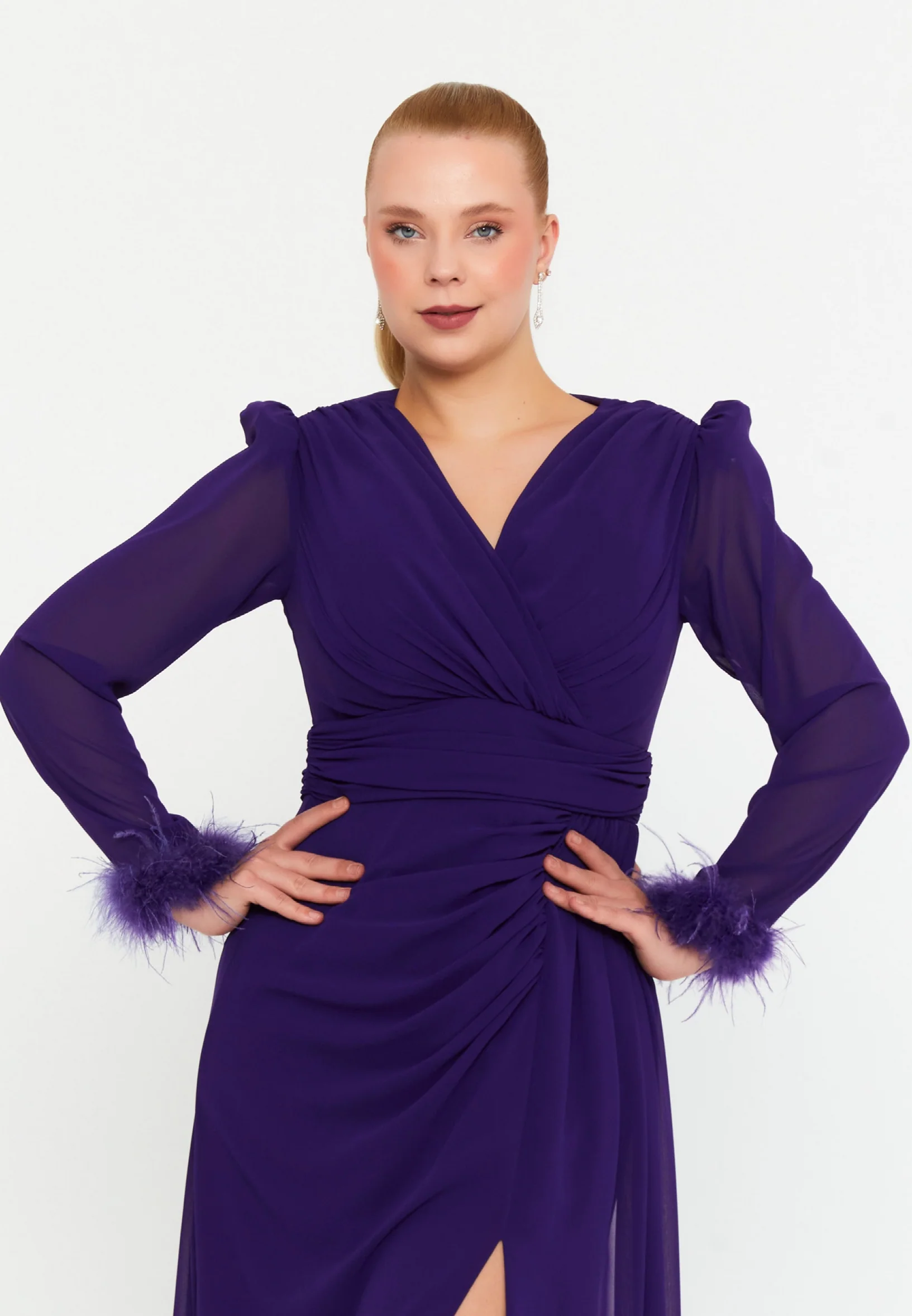 Long Sleeve Maxi Chiffon Mermaid Plus Size Wedding Guest Dress msp77343 - Image 16