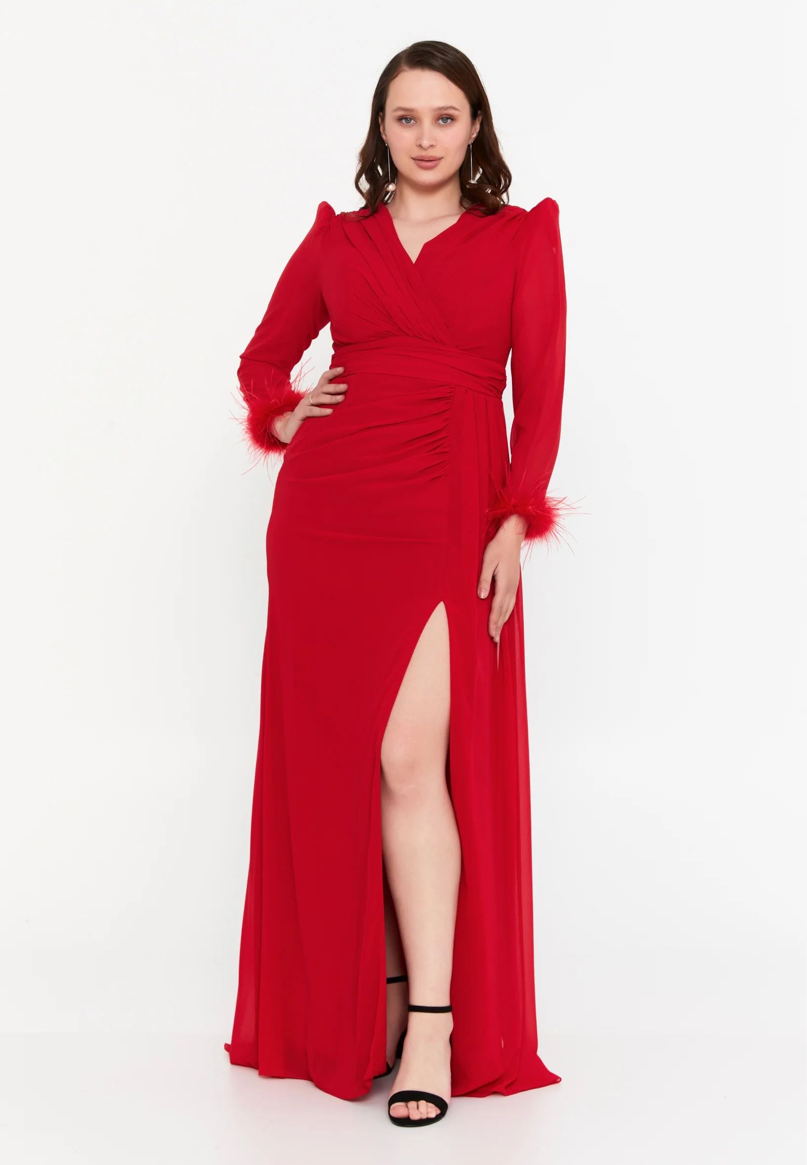 Long Sleeve Maxi Chiffon Mermaid Plus Size Wedding Guest Dress msp77343 - Image 17