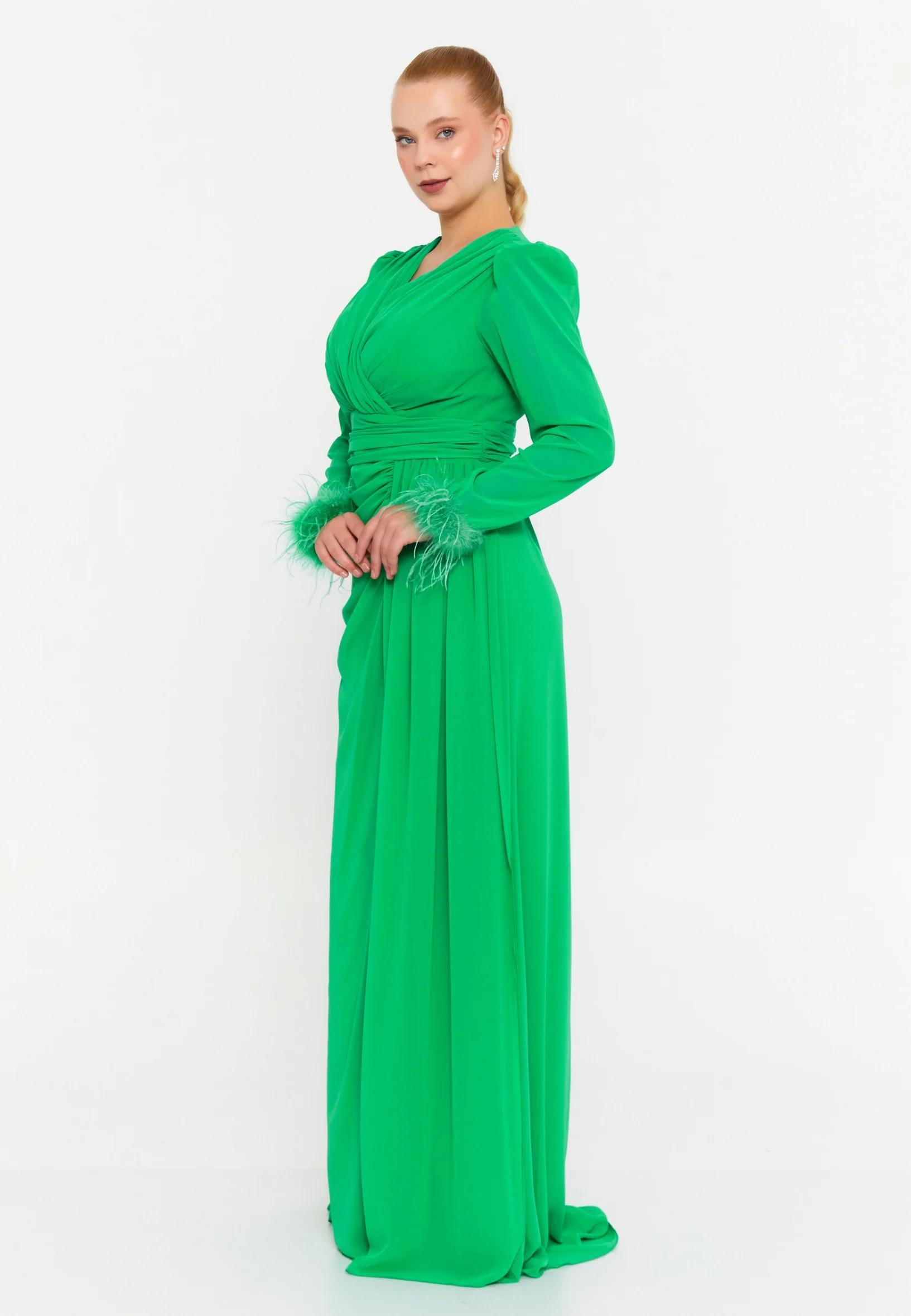 Long Sleeve Maxi Chiffon Mermaid Plus Size Wedding Guest Dress msp77343 - Image 3