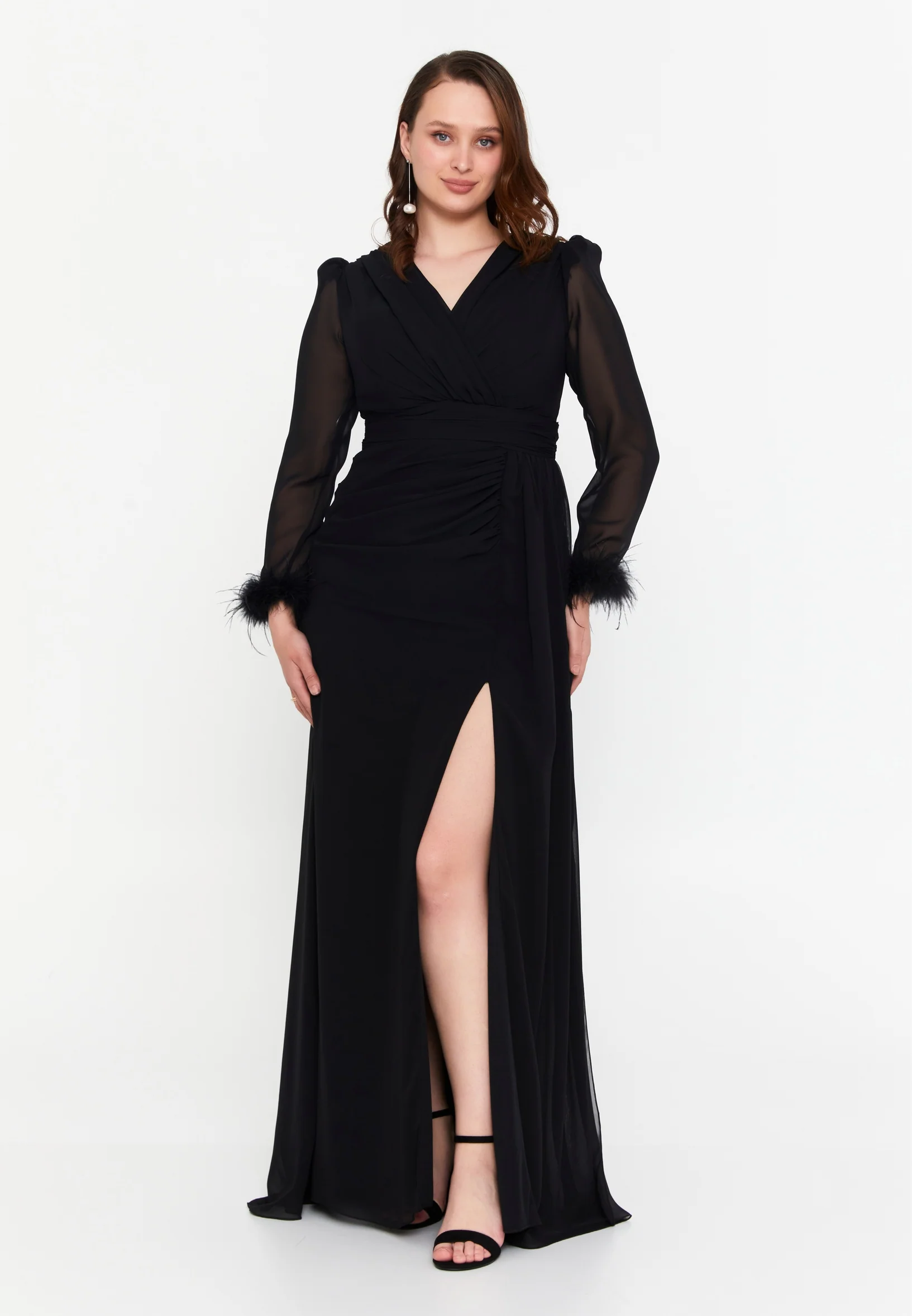 Long Sleeve Maxi Chiffon Mermaid Plus Size Wedding Guest Dress msp77343 - Image 5