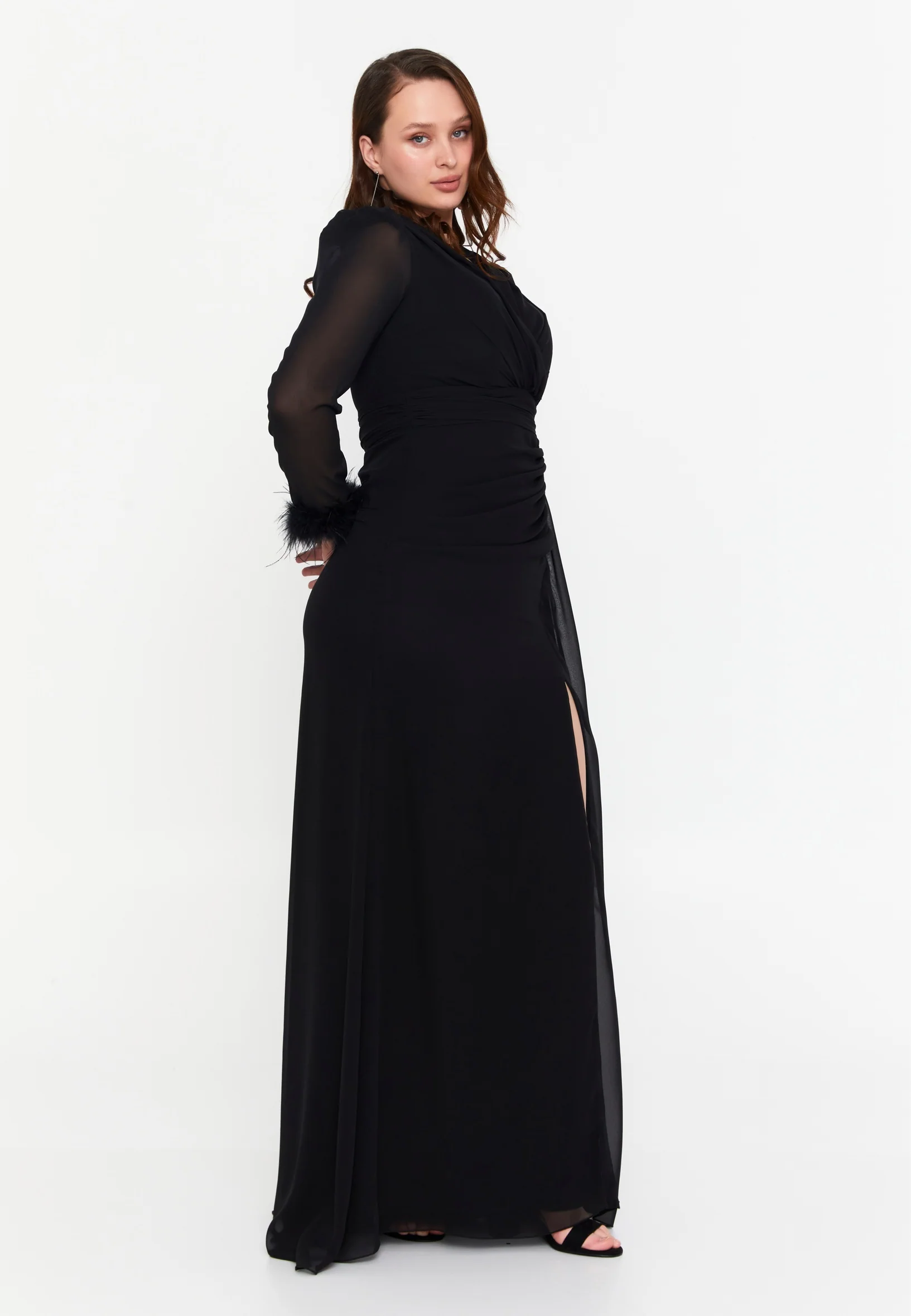 Long Sleeve Maxi Chiffon Mermaid Plus Size Wedding Guest Dress msp77343 - Image 7