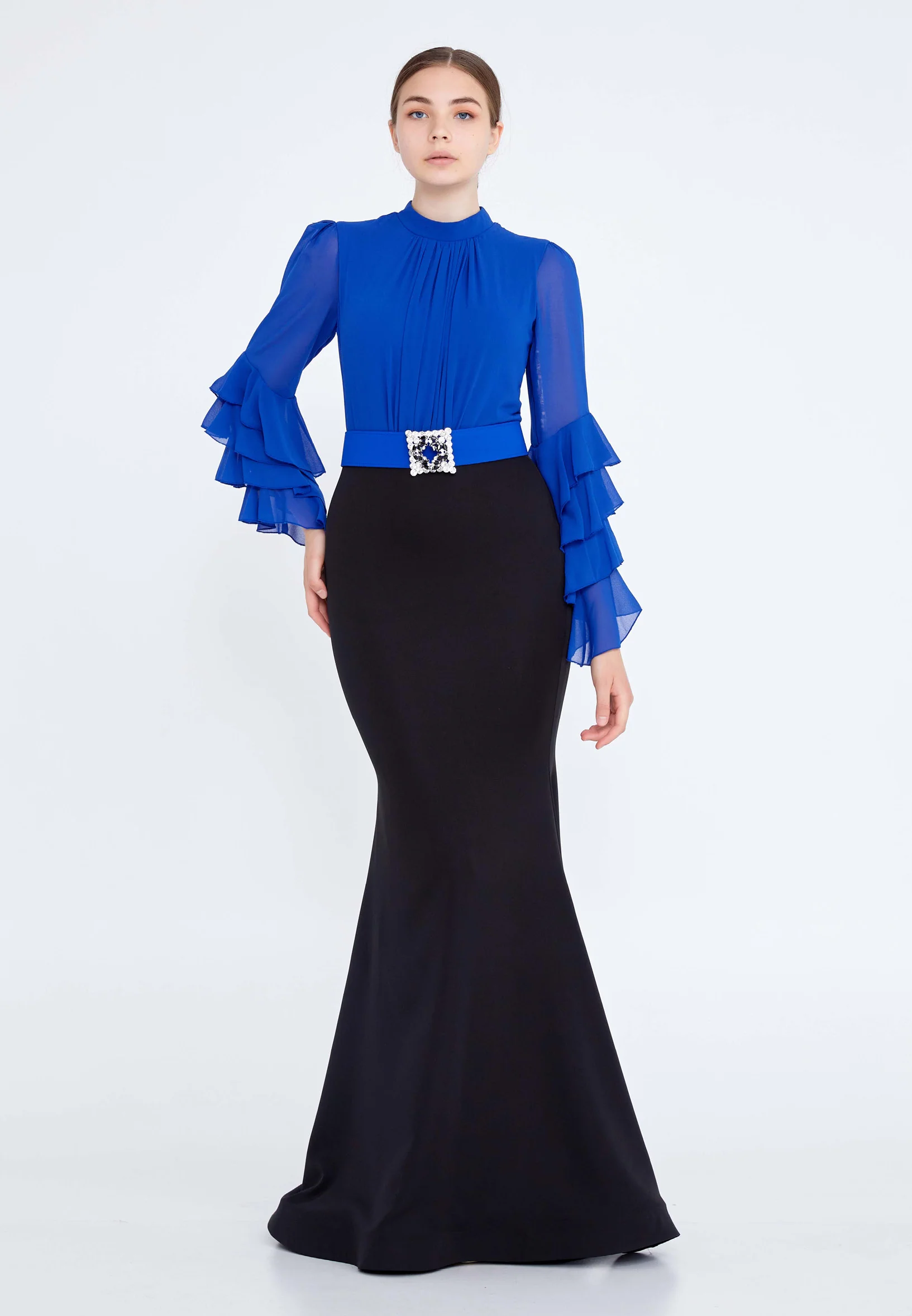 Long Sleeve Maxi Chiffon Mermaid Regular Evening Dress stn5021