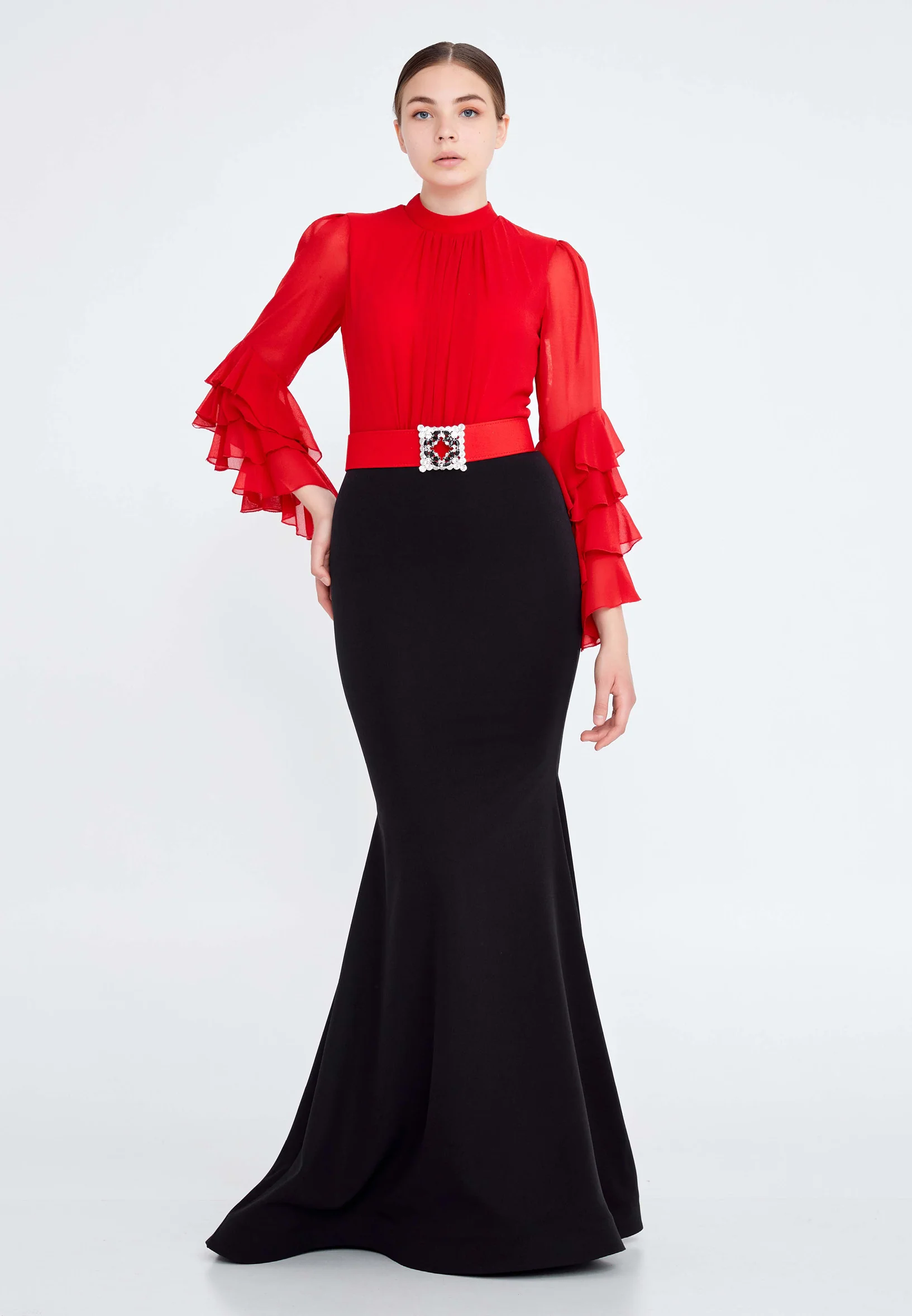 Long Sleeve Maxi Chiffon Mermaid Regular Evening Dress stn5021 - Image 5