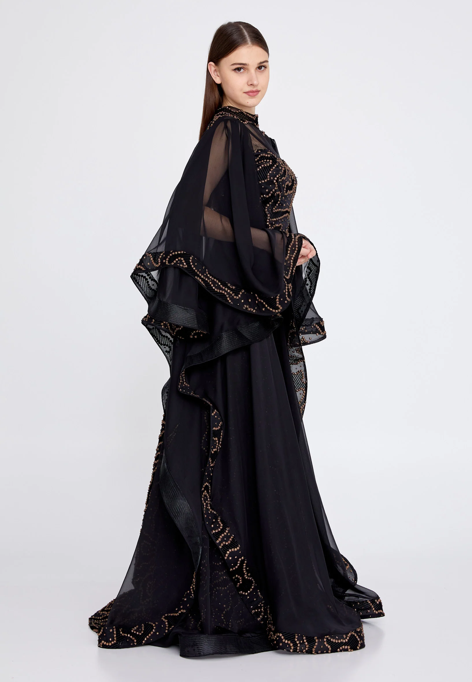 Long Sleeve Maxi Chiffon Mermaid Regular Prom Dress mtn2242 - Image 3