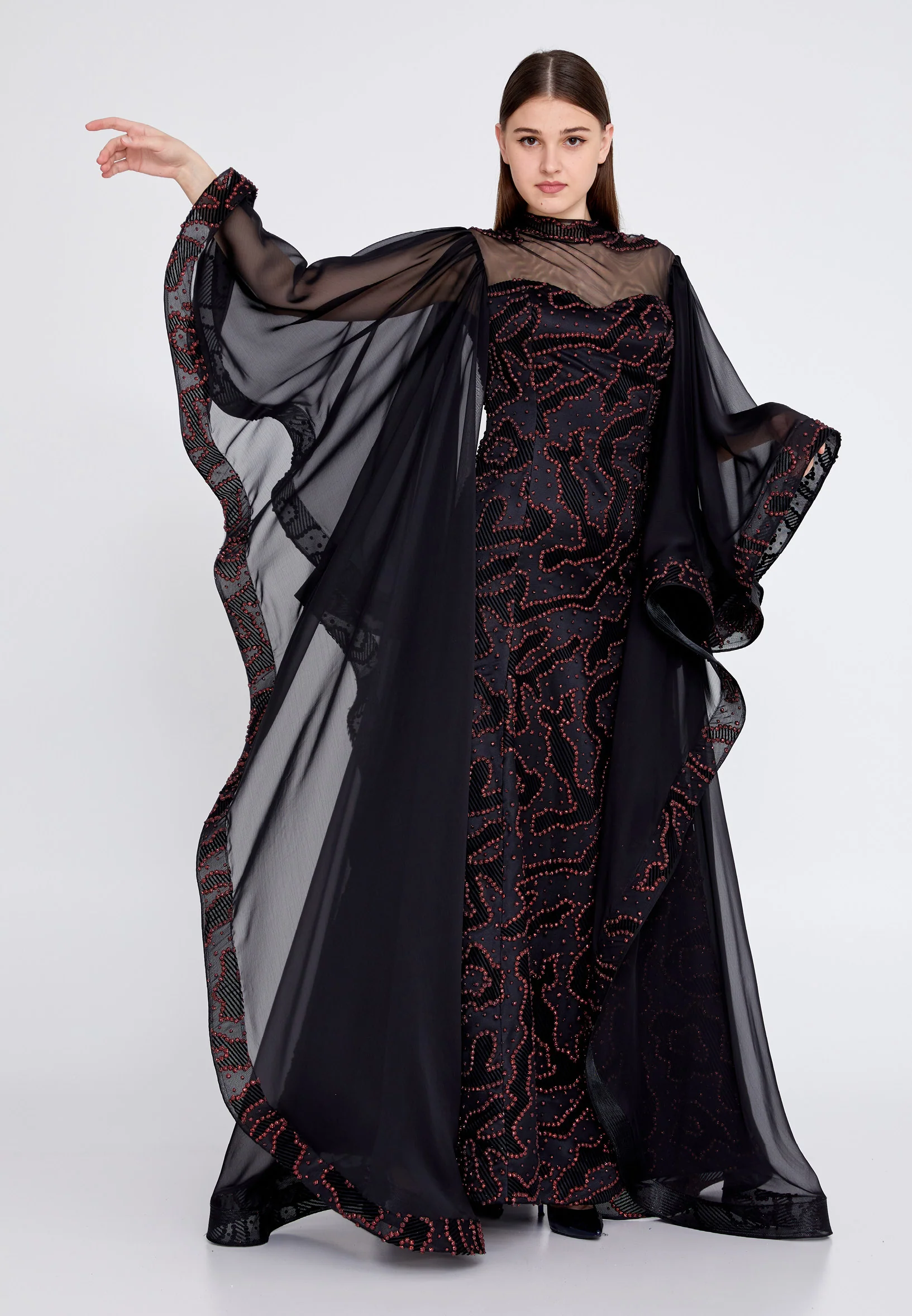 Long Sleeve Maxi Chiffon Mermaid Regular Prom Dress mtn2242 - Image 5