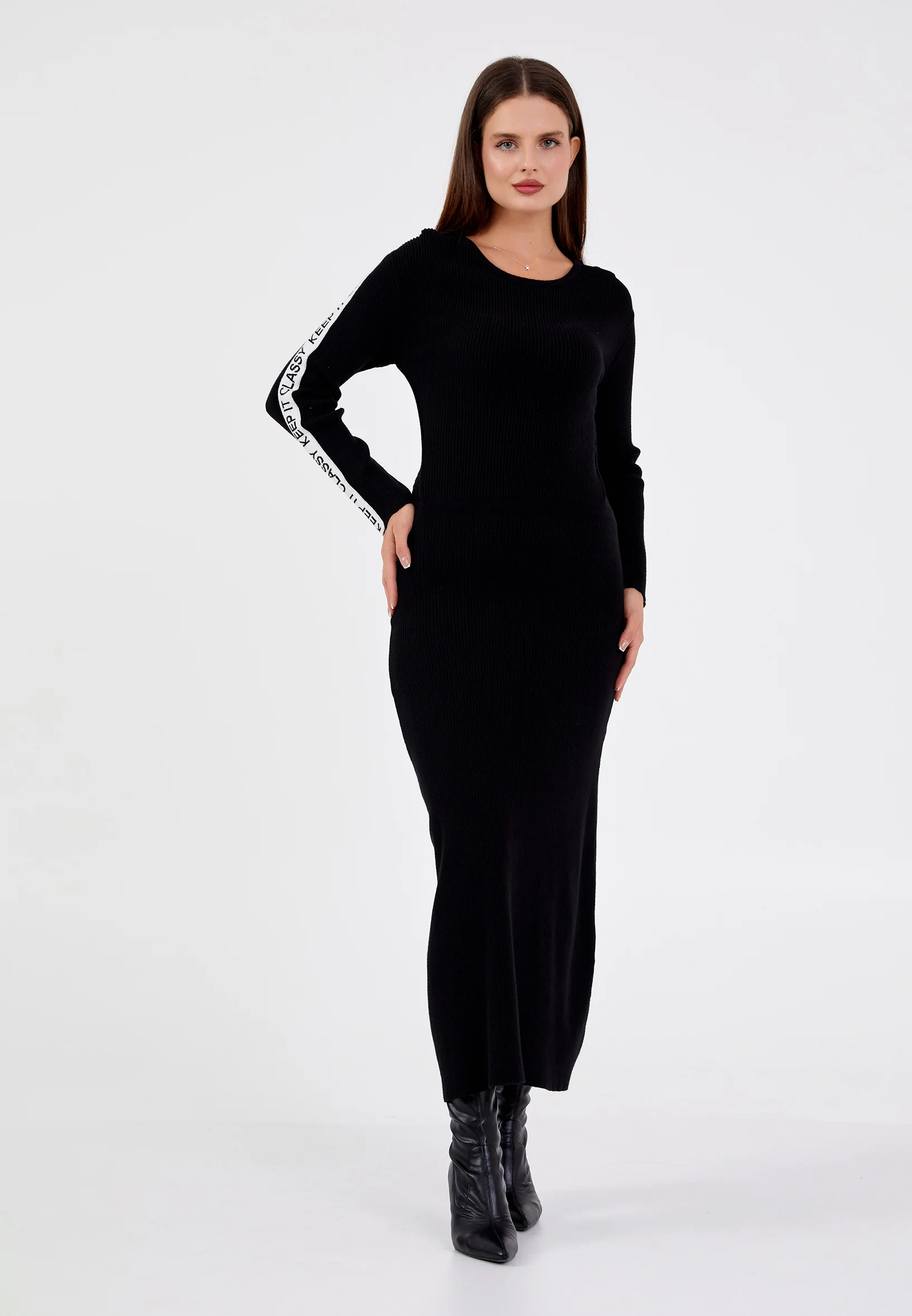 Long Sleeve Maxi Cotton Column Regular Casual Dress ber22k9106-1