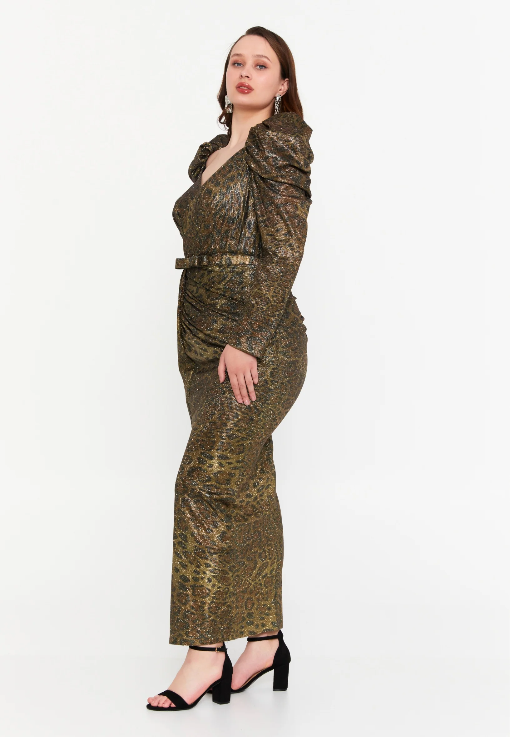 Long Sleeve Maxi Crepe Bodycon Plus Size Wedding Guest Dress crm8836-1 - Image 3