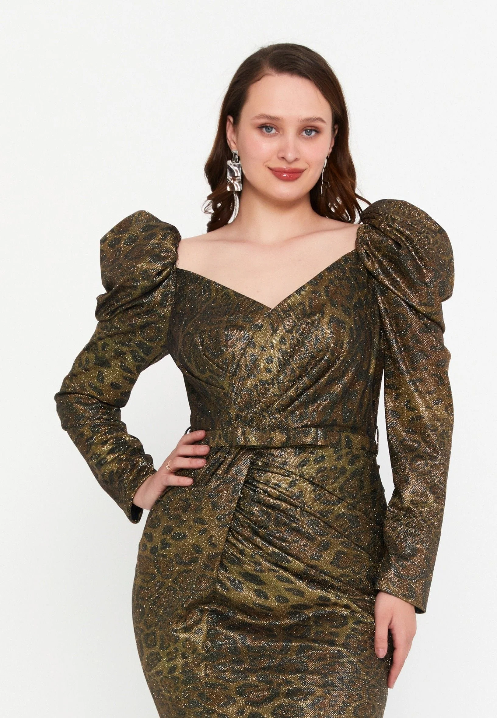 Long Sleeve Maxi Crepe Bodycon Plus Size Wedding Guest Dress crm8836-1 - Image 4