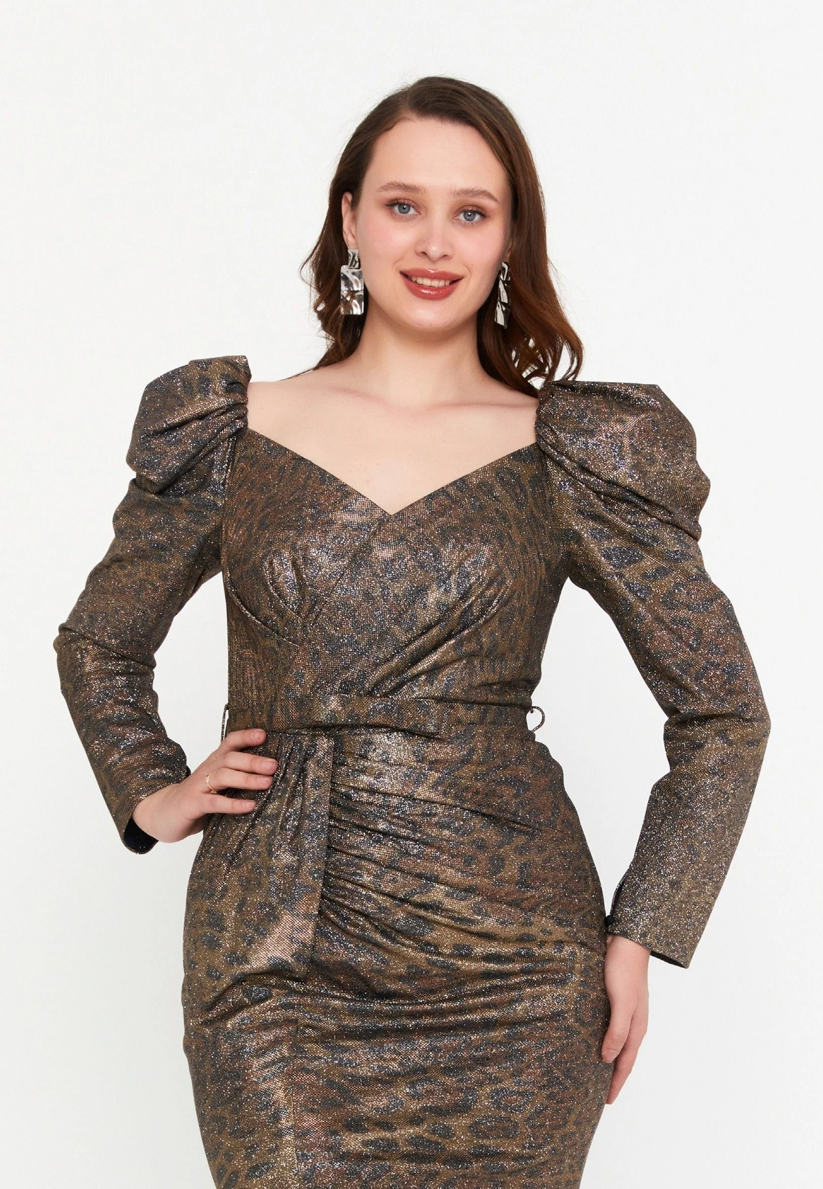 Long Sleeve Maxi Crepe Bodycon Plus Size Wedding Guest Dress crm8836-1 - Image 8