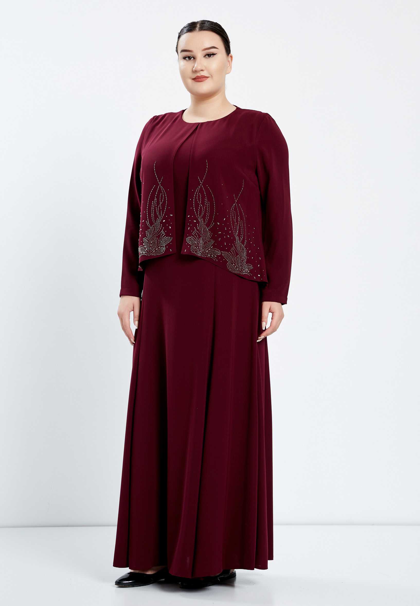 Long Sleeve Maxi Crepe Column Plus Size Evening Dress efl9254-bb - Image 3