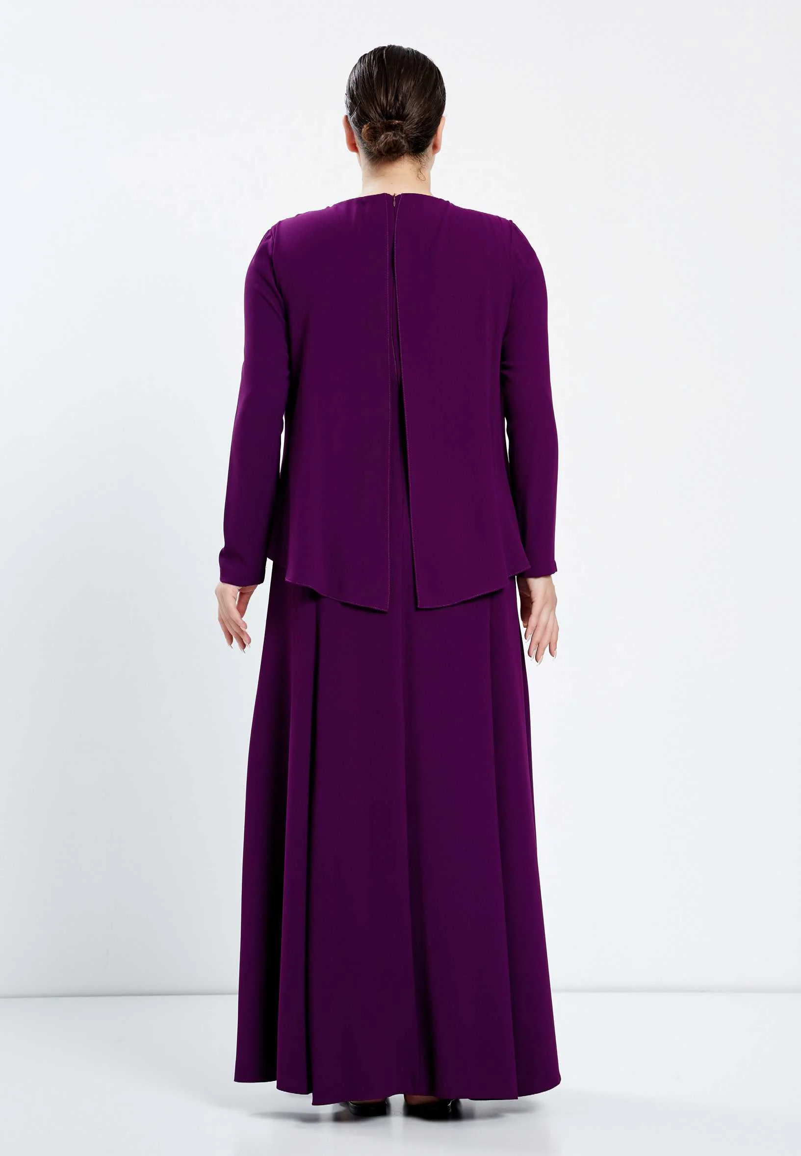 Long Sleeve Maxi Crepe Column Plus Size Evening Dress efl9254-bb - Image 6