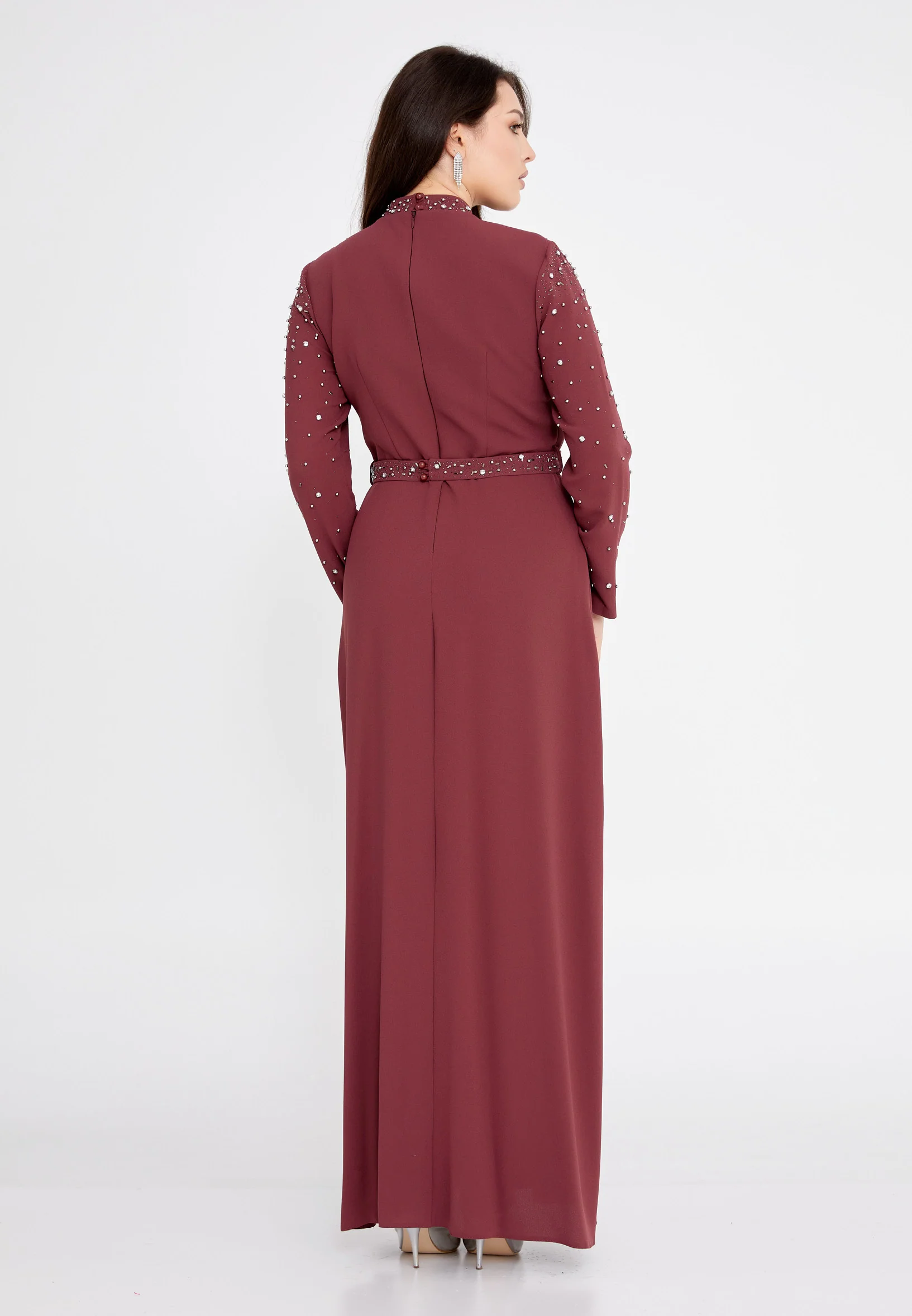 Long Sleeve Maxi Crepe Column Plus Size Evening Dress leq2141-b - Image 10