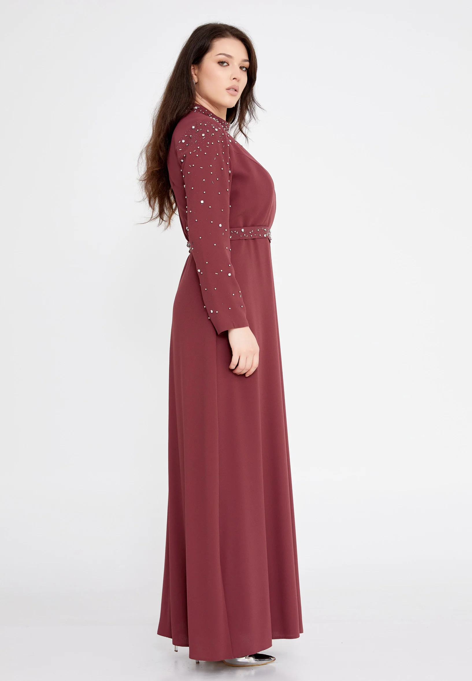 Long Sleeve Maxi Crepe Column Plus Size Evening Dress leq2141-b - Image 11
