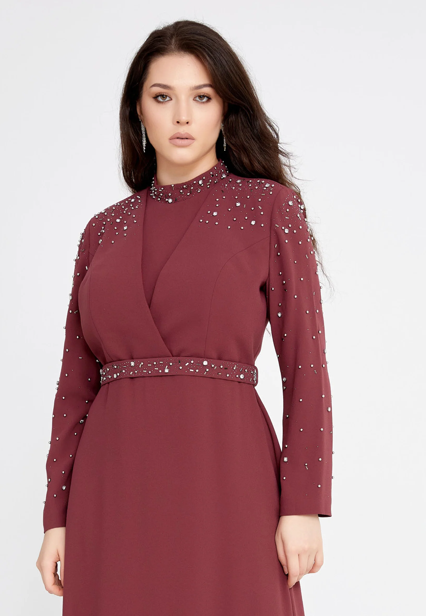 Long Sleeve Maxi Crepe Column Plus Size Evening Dress leq2141-b - Image 12
