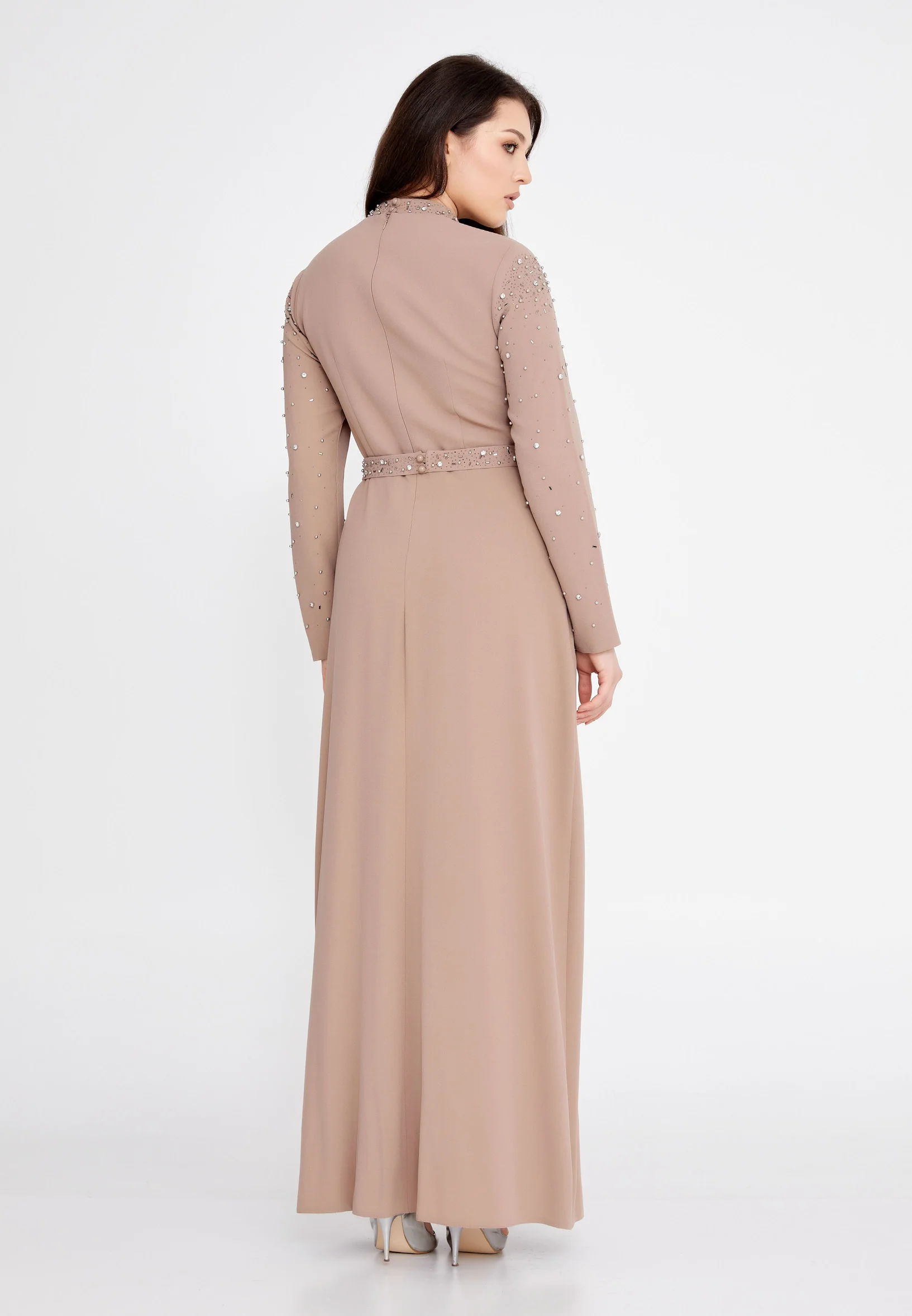 Long Sleeve Maxi Crepe Column Plus Size Evening Dress leq2141-b - Image 2