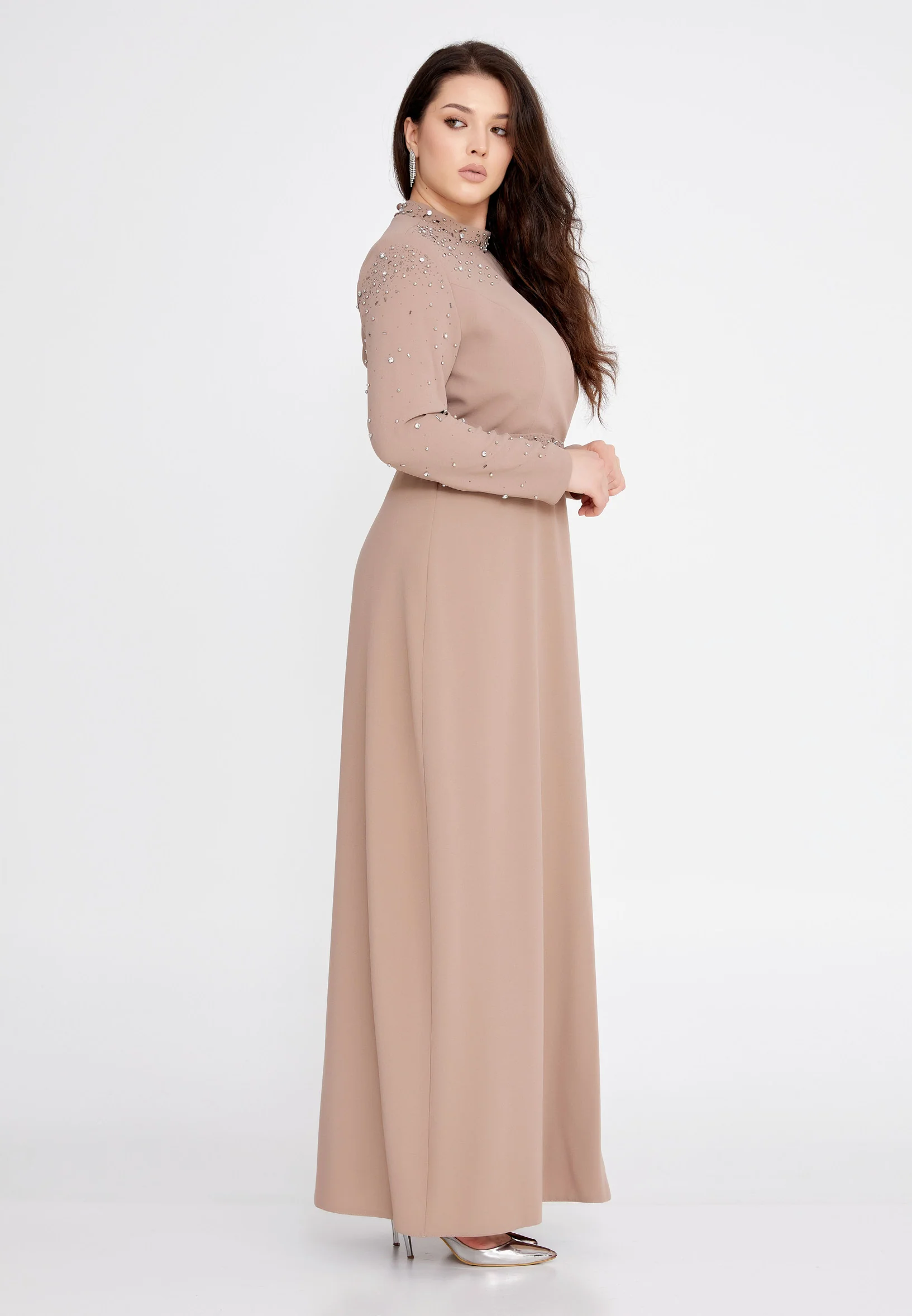 Long Sleeve Maxi Crepe Column Plus Size Evening Dress leq2141-b - Image 3