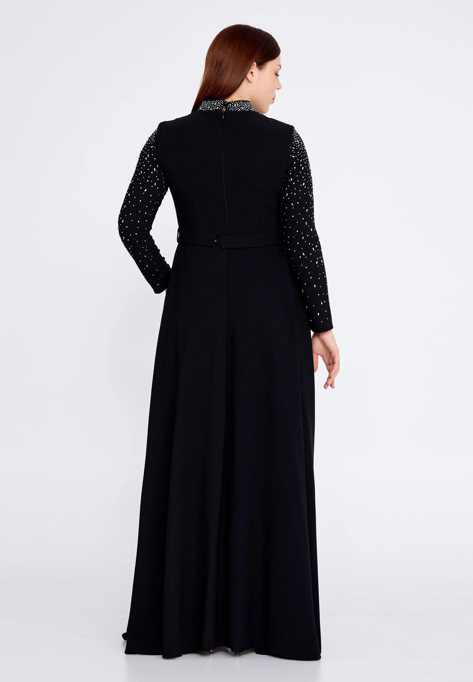Long Sleeve Maxi Crepe Column Plus Size Wedding Guest Dress leq2206 - Image 2