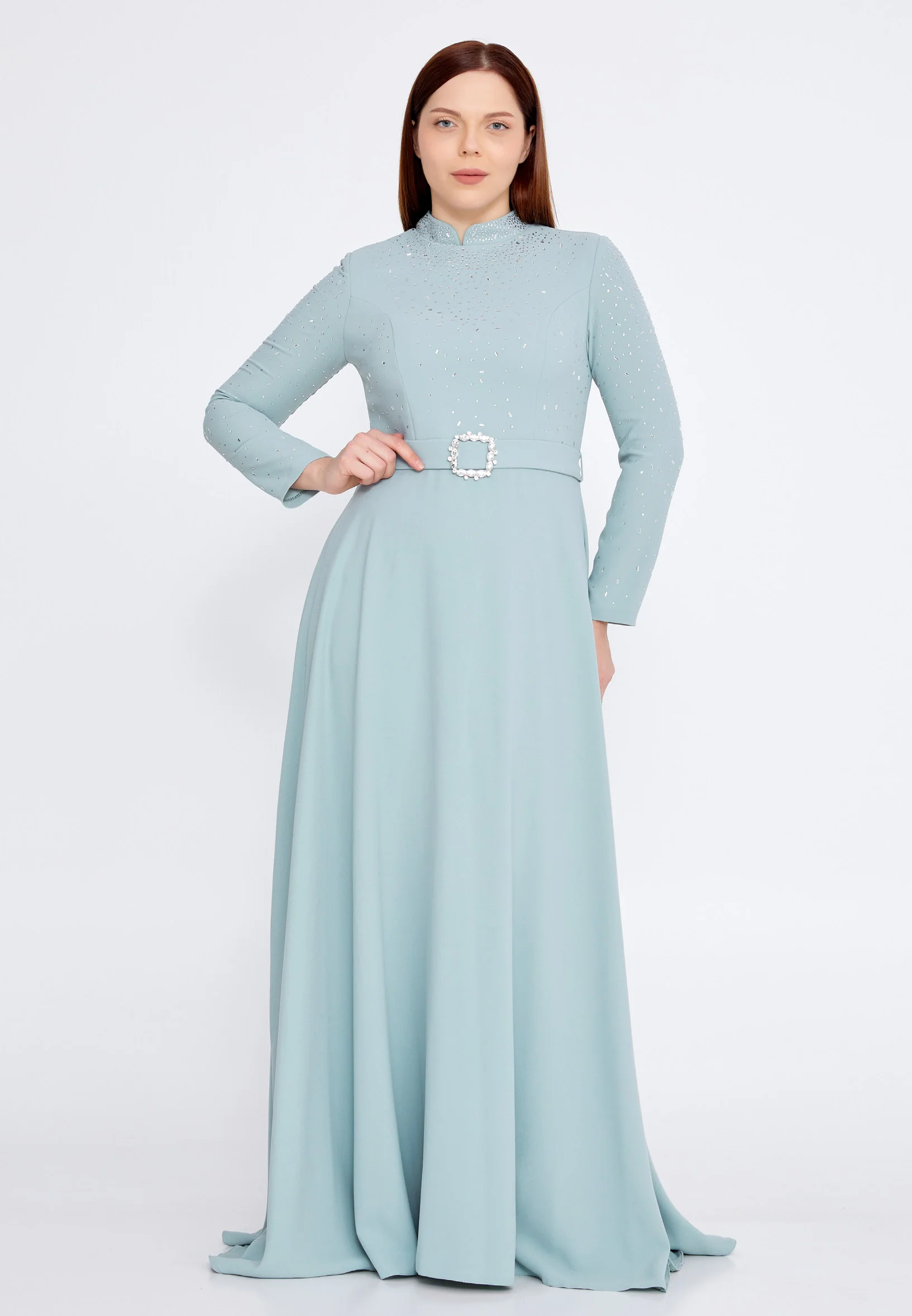 Long Sleeve Maxi Crepe Column Plus Size Wedding Guest Dress leq2206 - Image 21