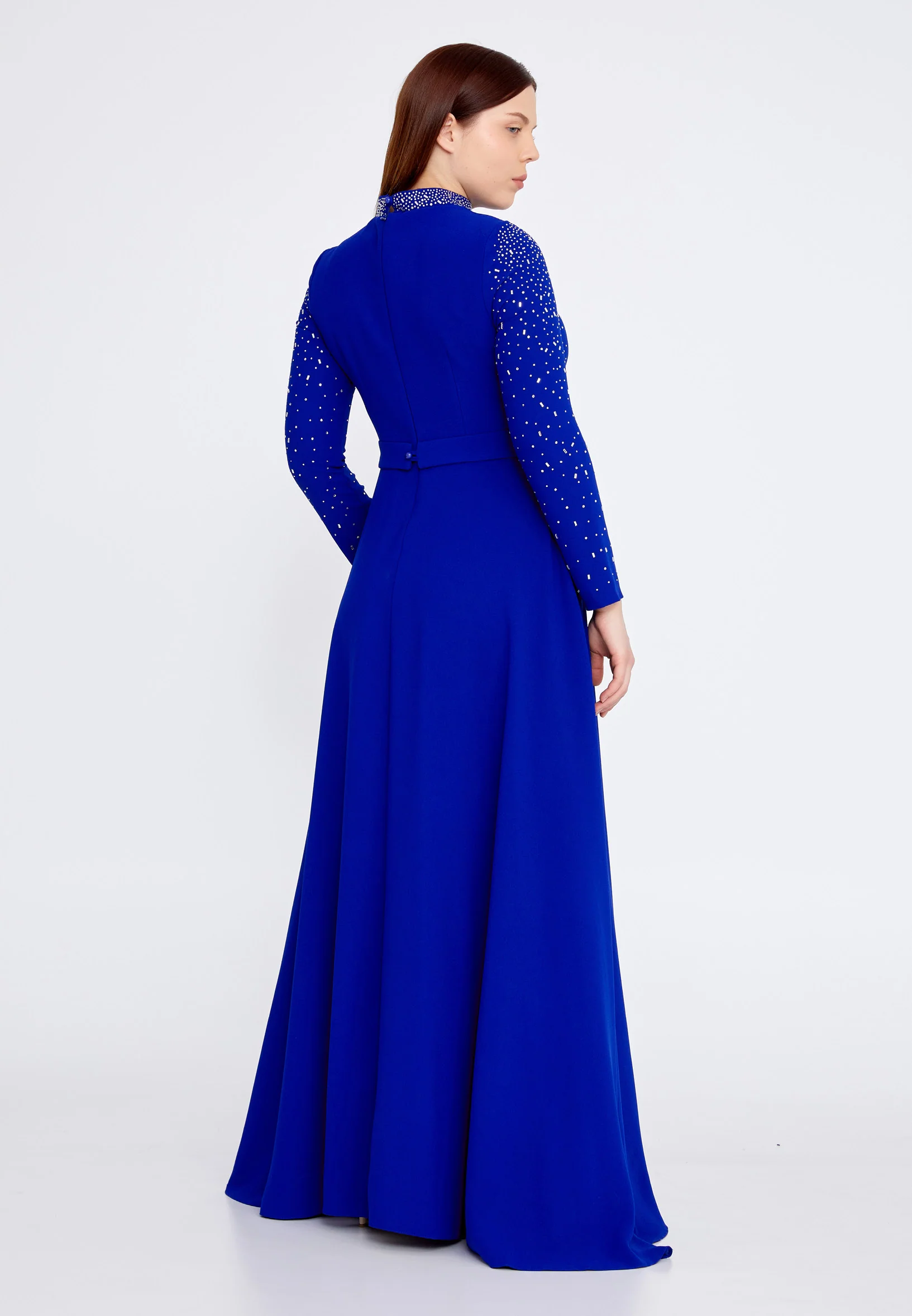 Long Sleeve Maxi Crepe Column Plus Size Wedding Guest Dress leq2206 - Image 6