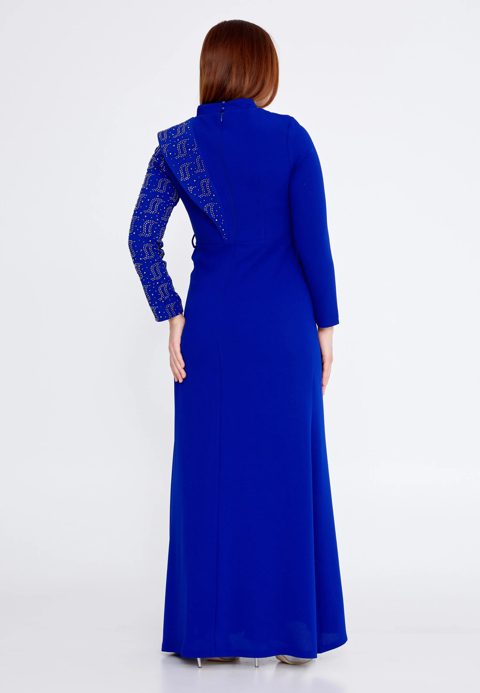 Long Sleeve Maxi Crepe Column Plus Size Wedding Guest Dress leq2222 - Image 10