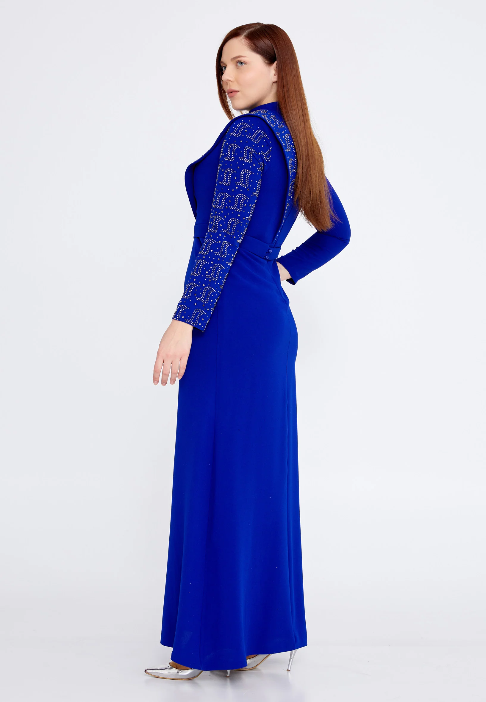Long Sleeve Maxi Crepe Column Plus Size Wedding Guest Dress leq2222 - Image 11