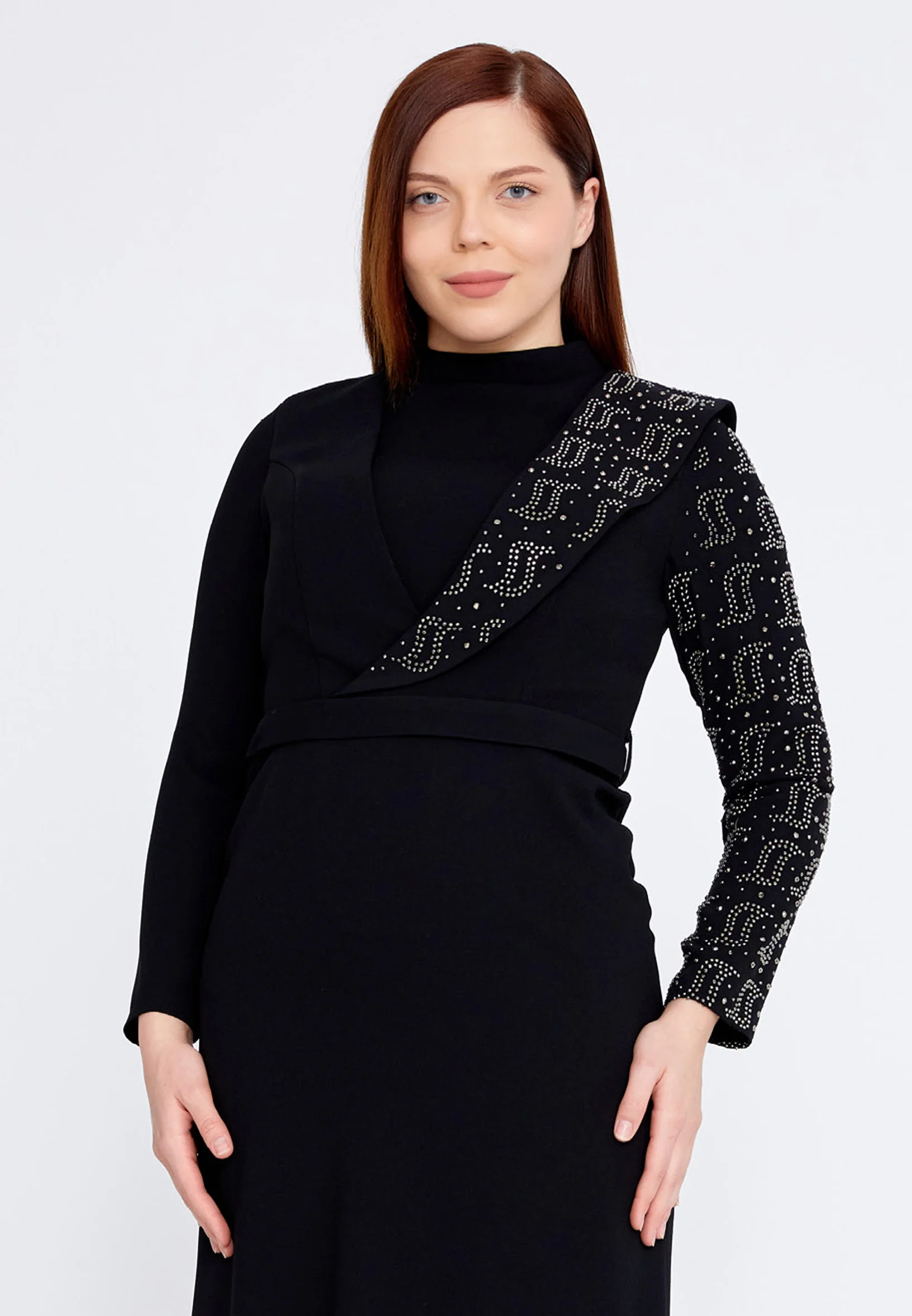 Long Sleeve Maxi Crepe Column Plus Size Wedding Guest Dress leq2222 - Image 4