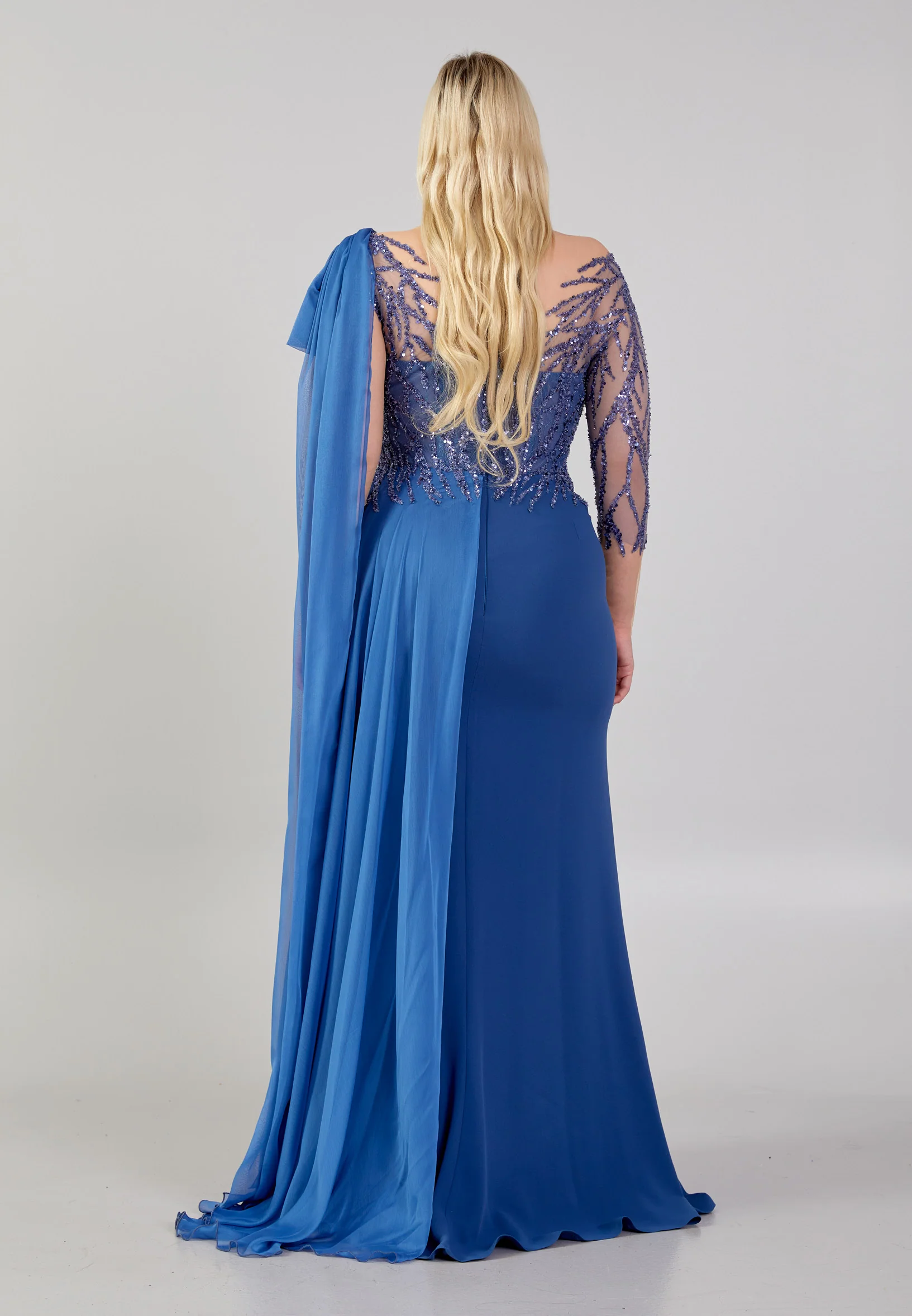 Long Sleeve Maxi Crepe Column Plus Size Wedding Guest Dress omn624-b - Image 2