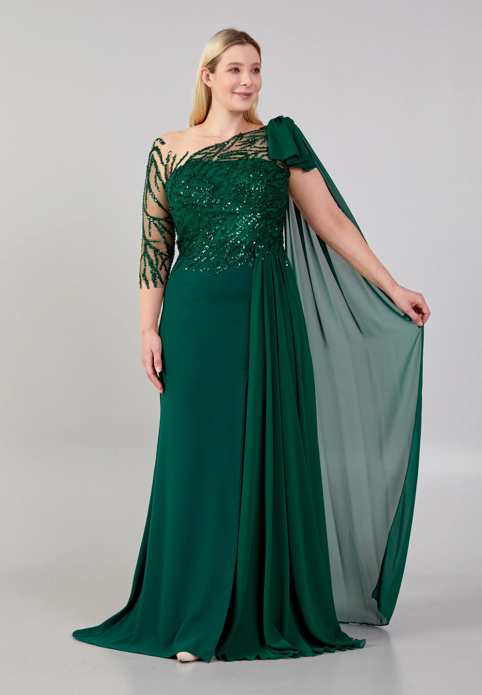 Long Sleeve Maxi Crepe Column Plus Size Wedding Guest Dress omn624-b - Image 5