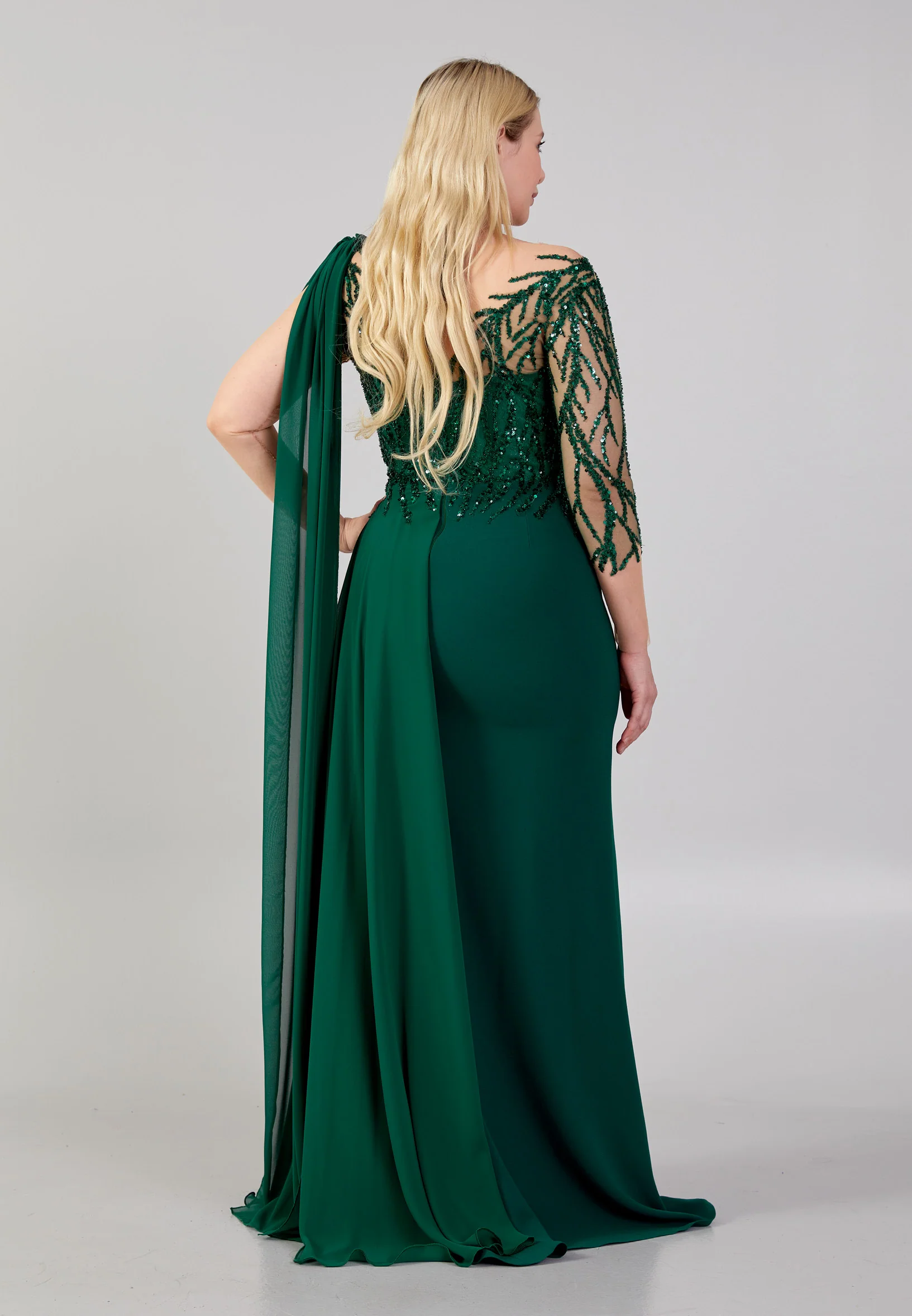 Long Sleeve Maxi Crepe Column Plus Size Wedding Guest Dress omn624-b - Image 6