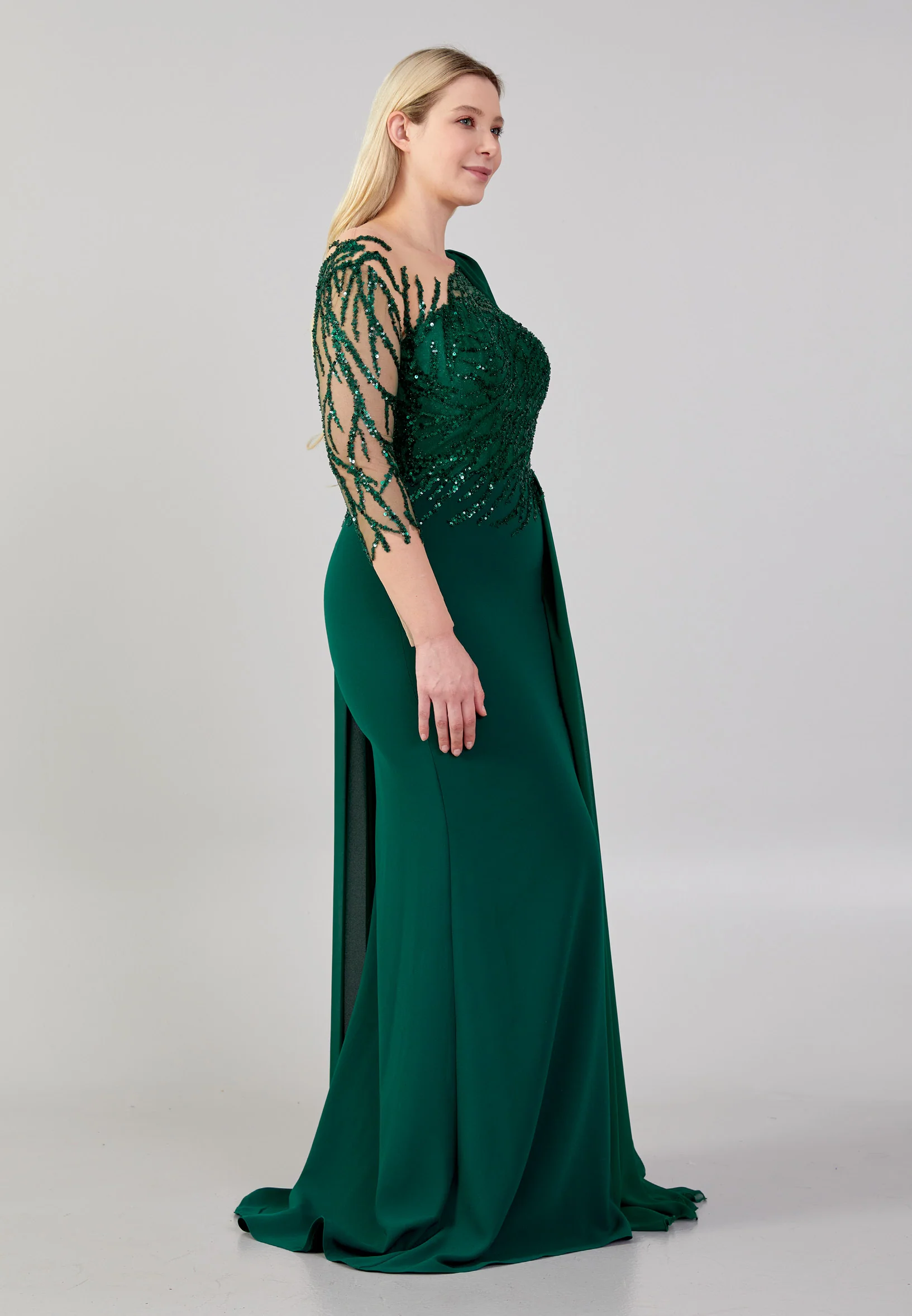 Long Sleeve Maxi Crepe Column Plus Size Wedding Guest Dress omn624-b - Image 7