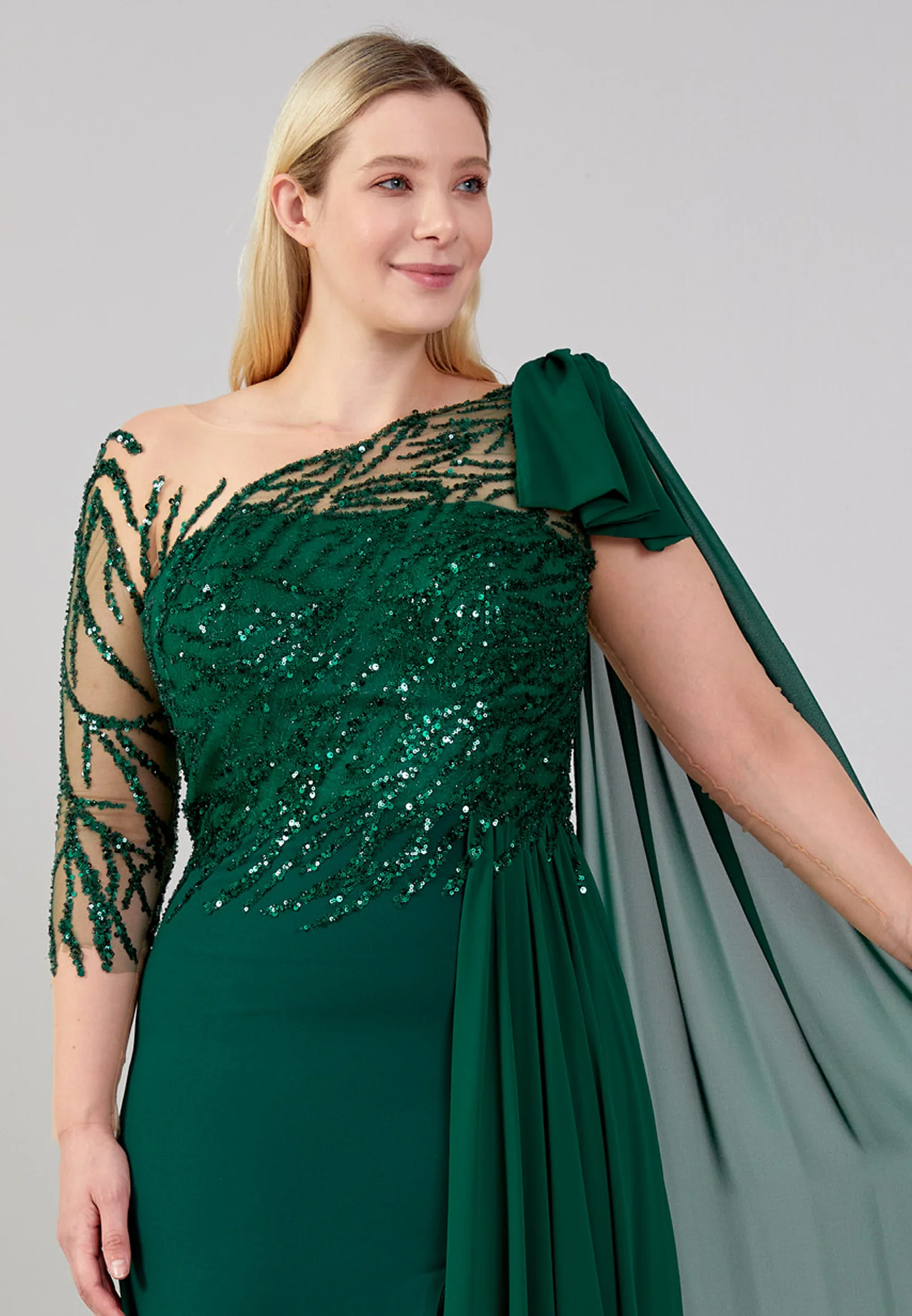 Long Sleeve Maxi Crepe Column Plus Size Wedding Guest Dress omn624-b - Image 8