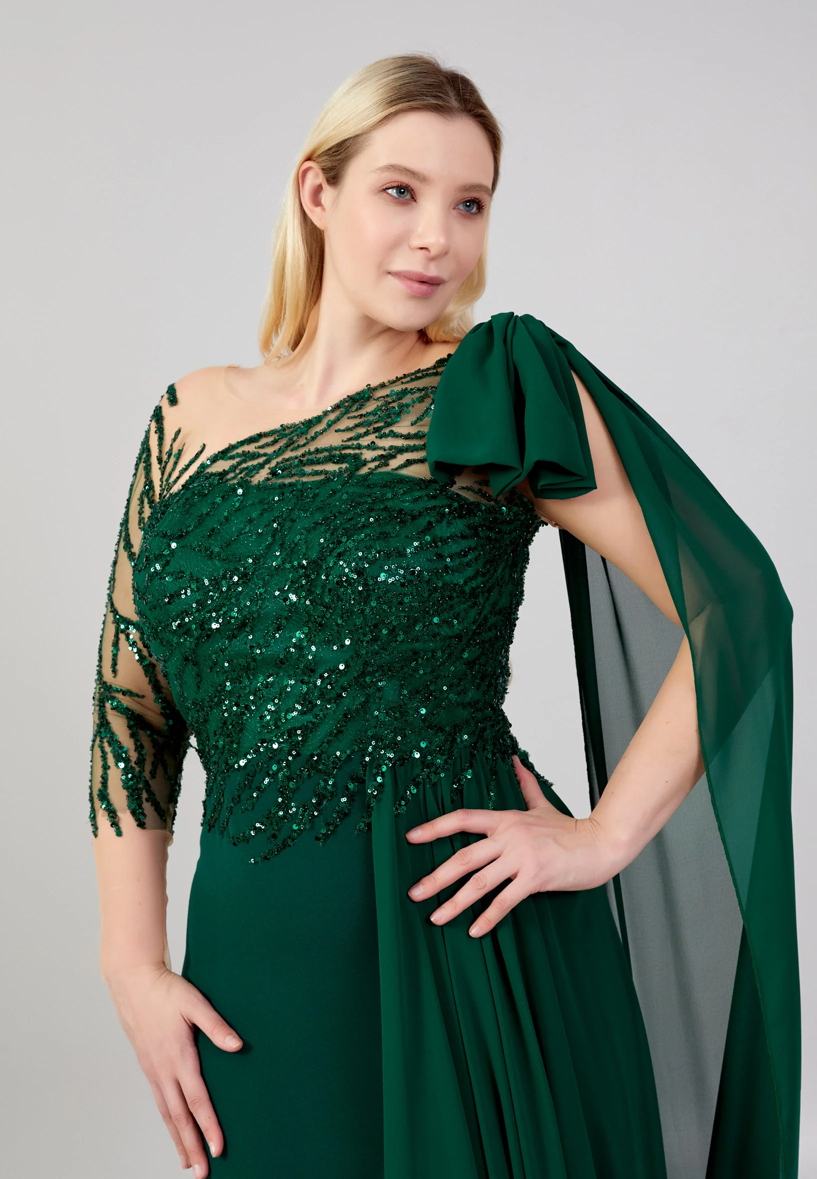 Long Sleeve Maxi Crepe Column Plus Size Wedding Guest Dress omn624-b - Image 9