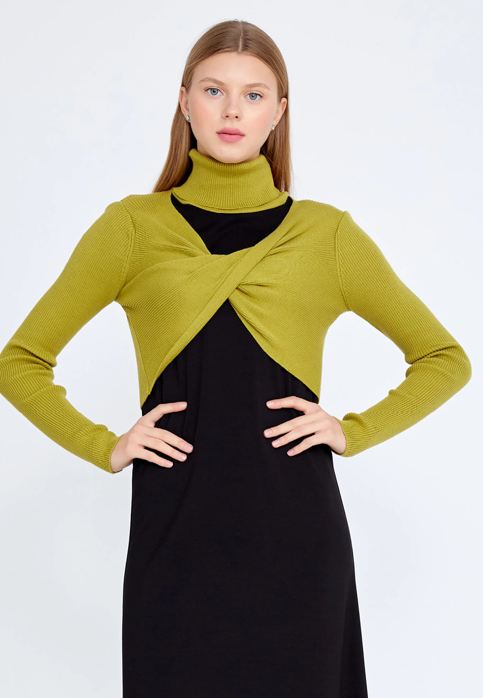 Long Sleeve Maxi Crepe Column Regular Casual Dress huk2308 - Image 4