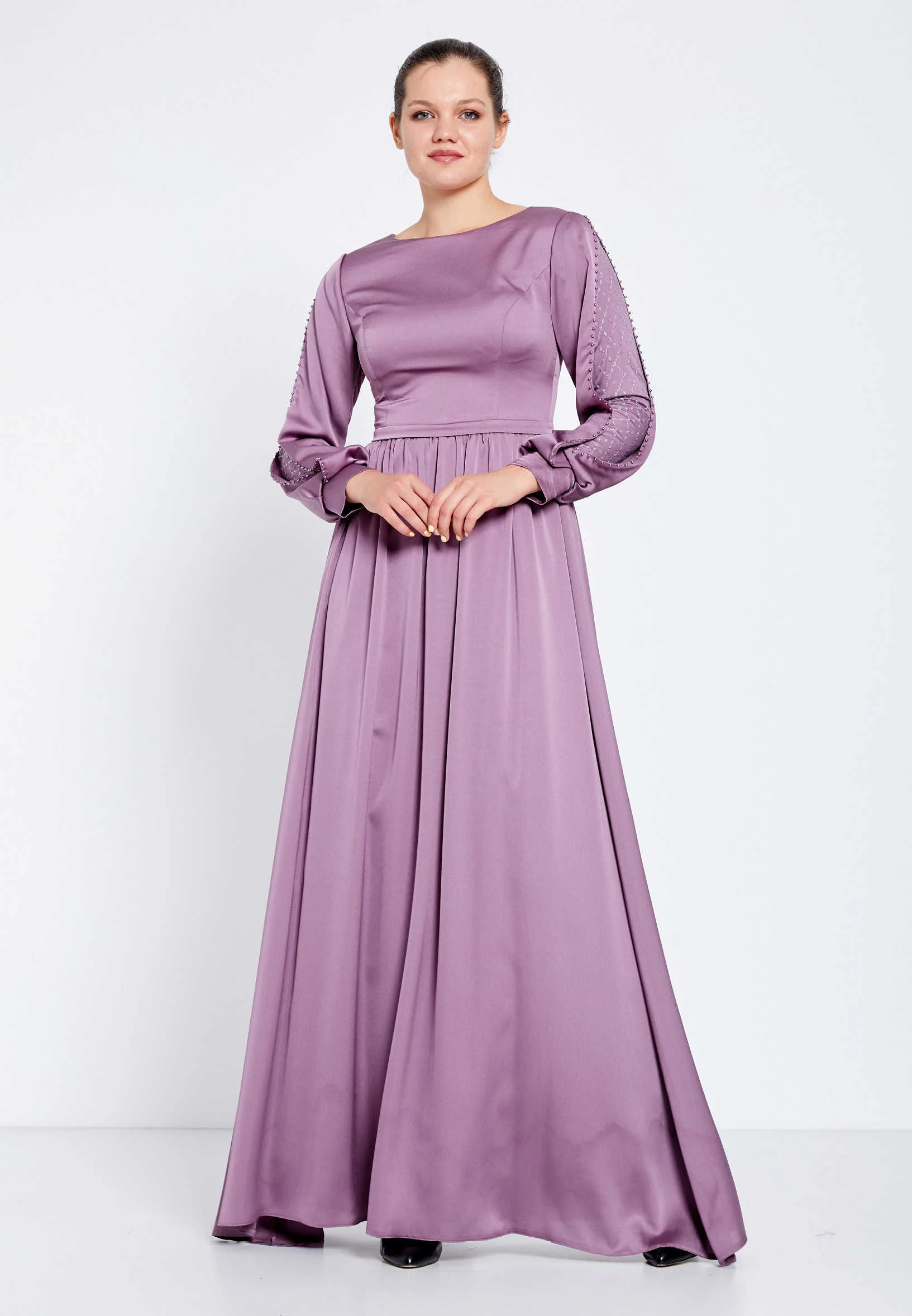 Long Sleeve Maxi Crepe Column Regular Evening Dress efl20248 - Image 13
