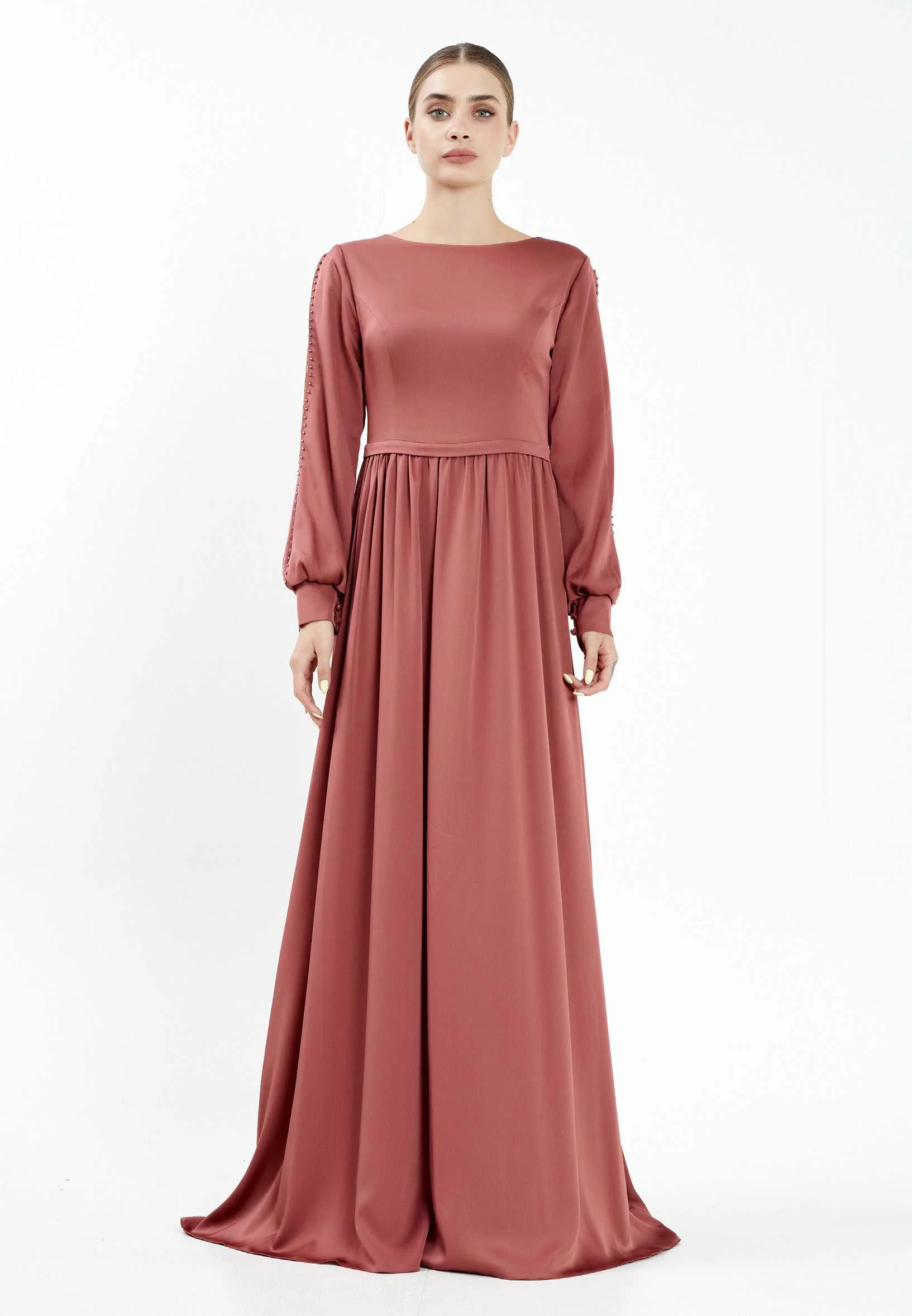 Long Sleeve Maxi Crepe Column Regular Evening Dress efl20248 - Image 5