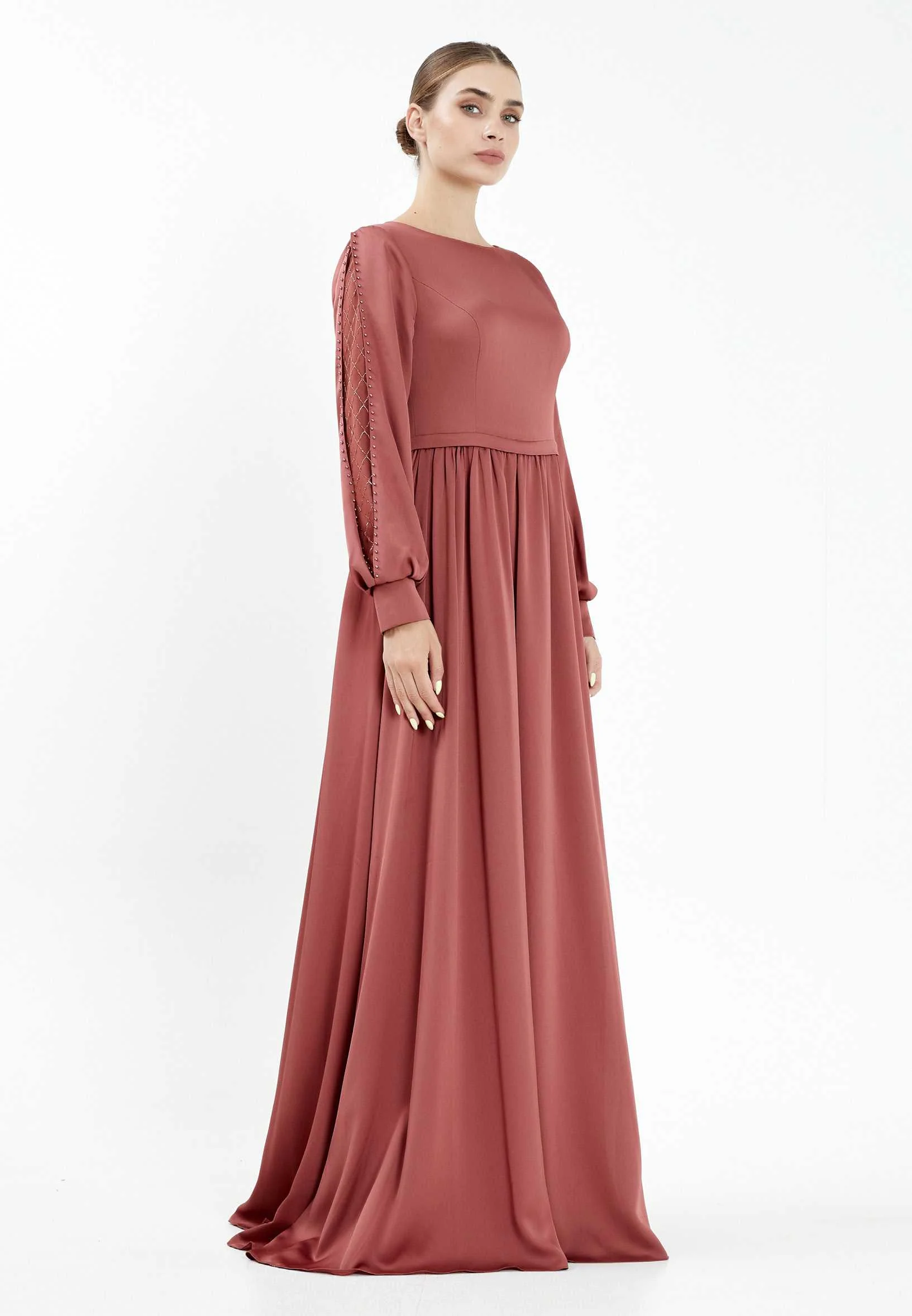 Long Sleeve Maxi Crepe Column Regular Evening Dress efl20248 - Image 7
