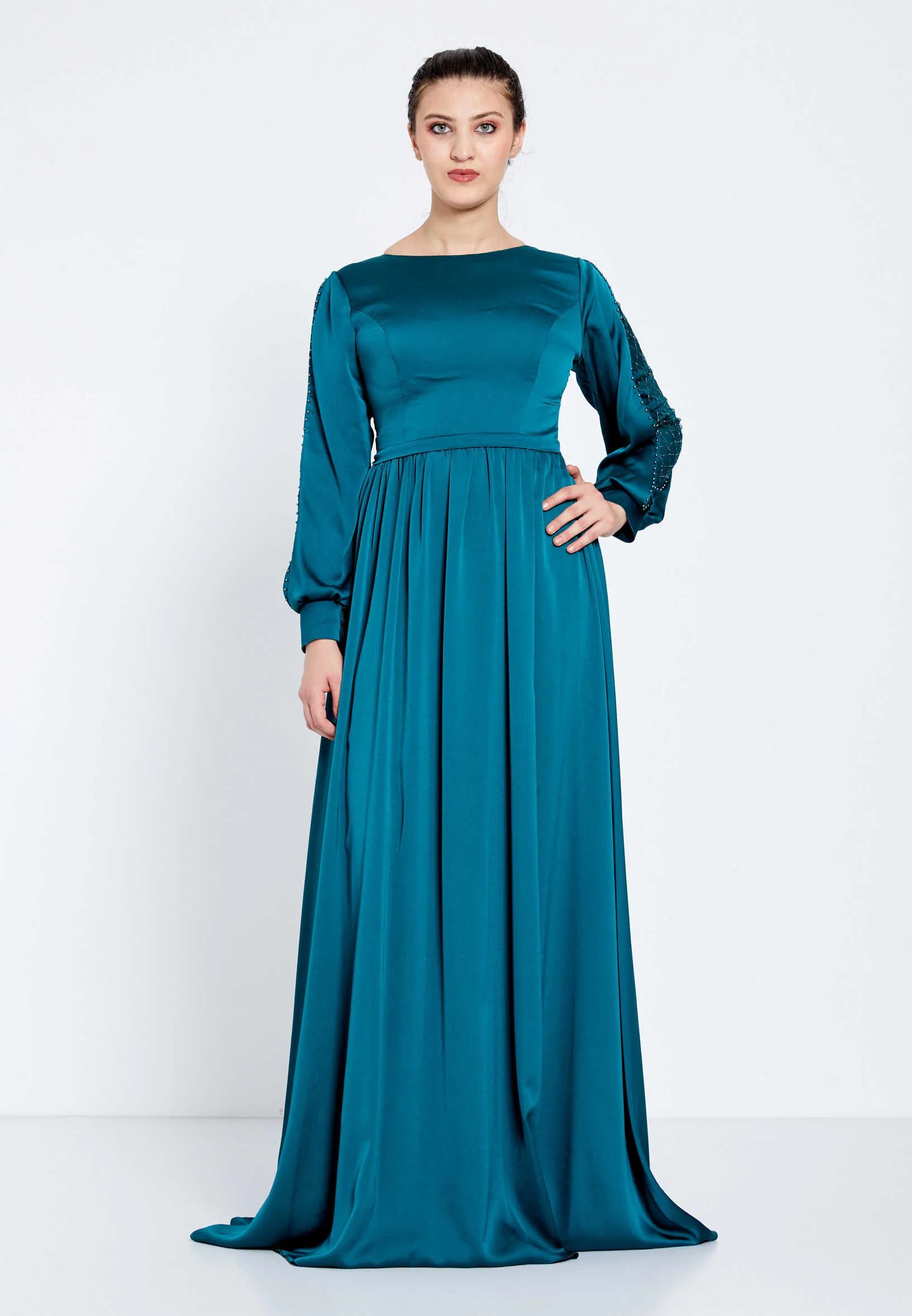 Long Sleeve Maxi Crepe Column Regular Evening Dress efl20248 - Image 9