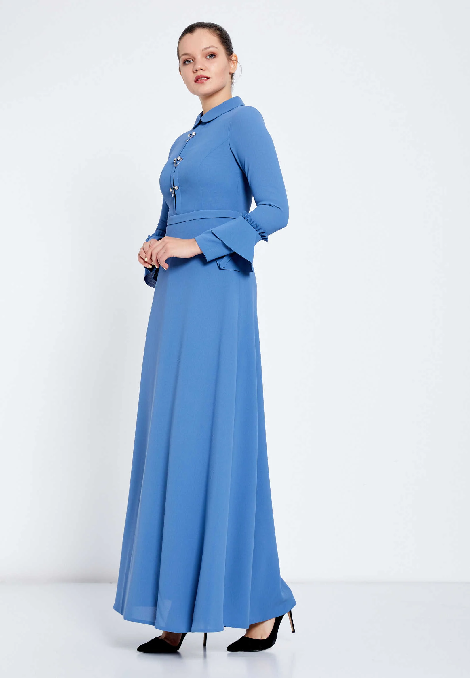 Long Sleeve Maxi Crepe Column Regular Evening Dress efl20403 - Image 3